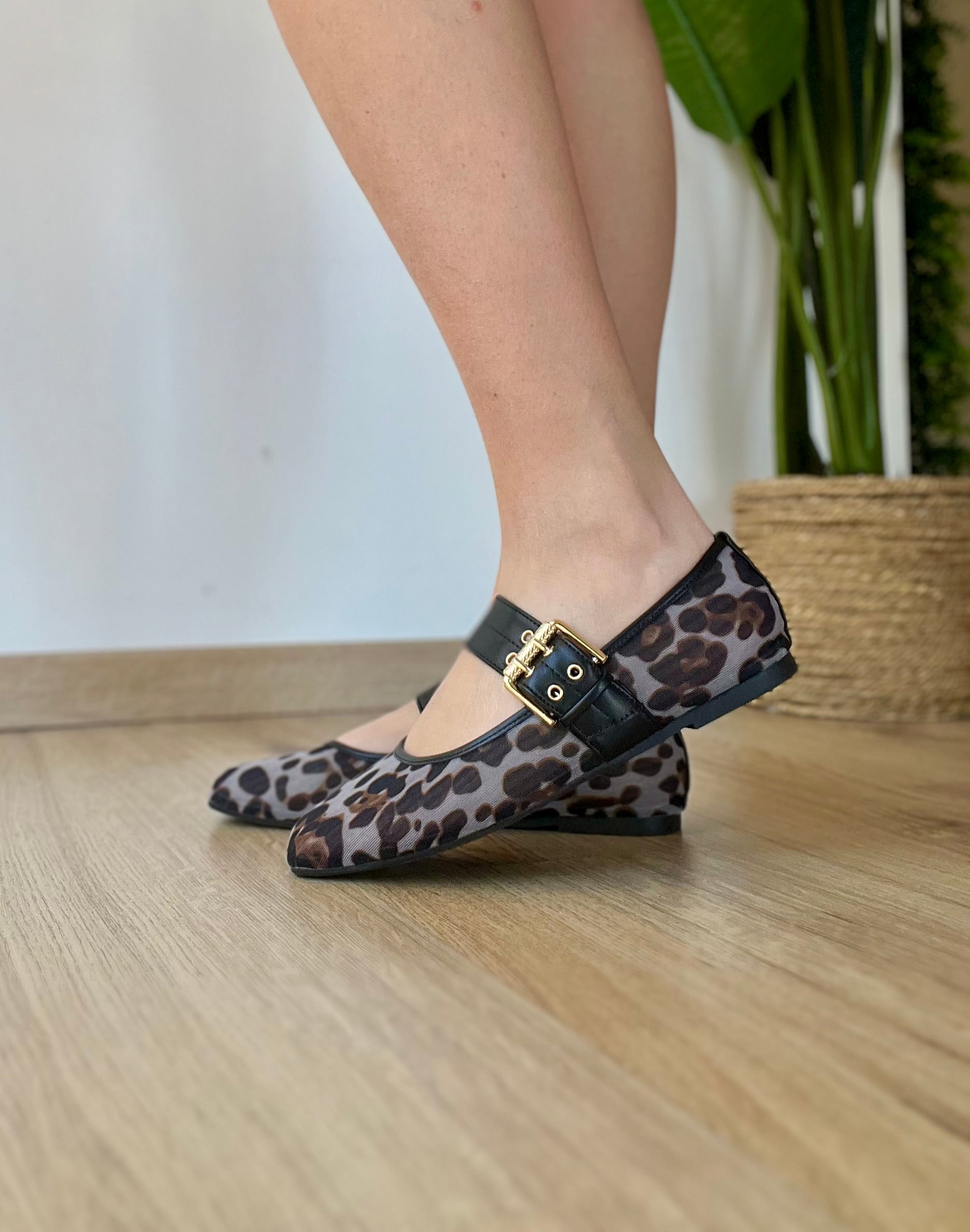 Ballerine stampa semi-trasparente animalier nero