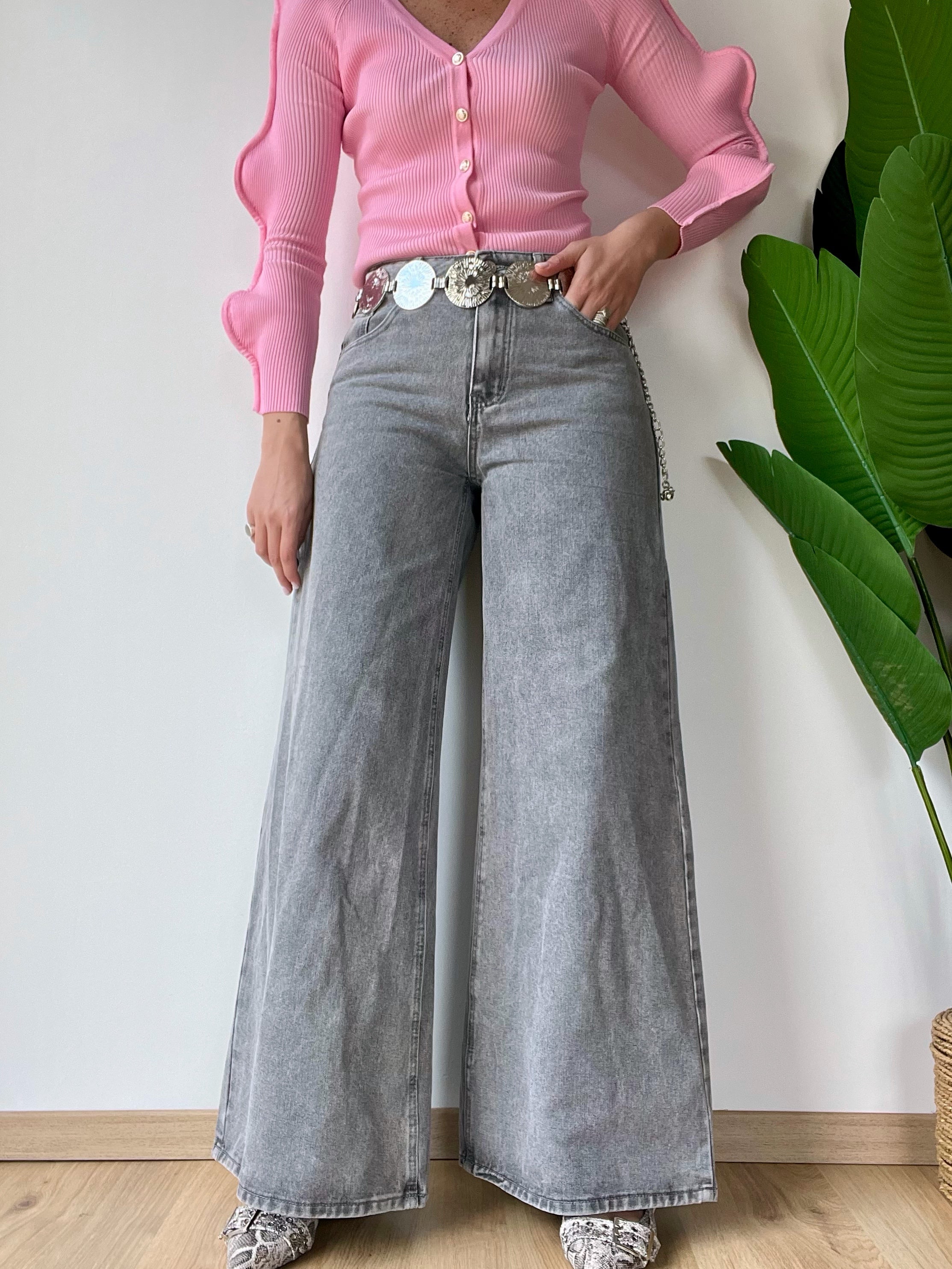 Jeans grigio gamba larga