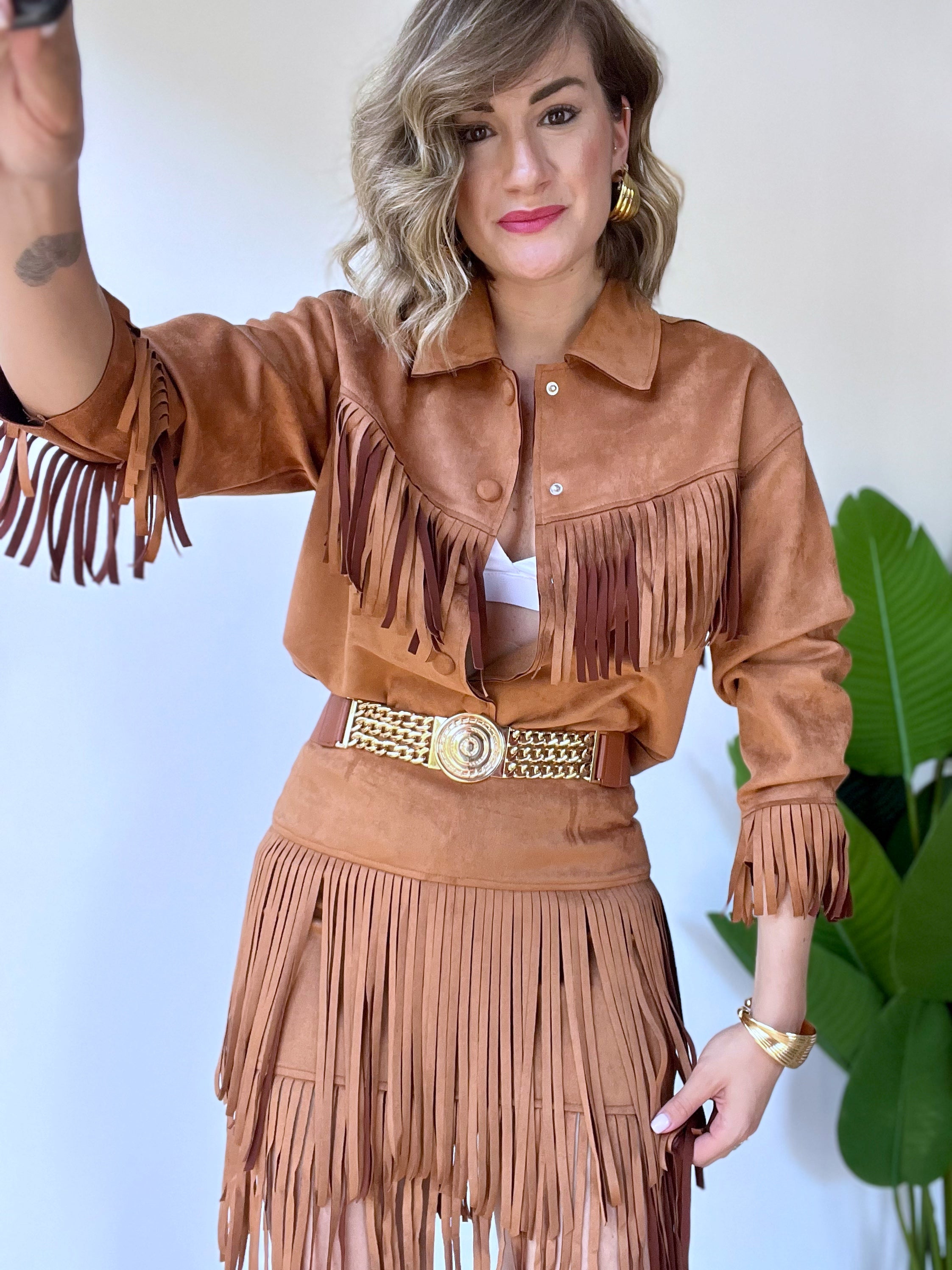 Camicia in camoscio leggero con frange