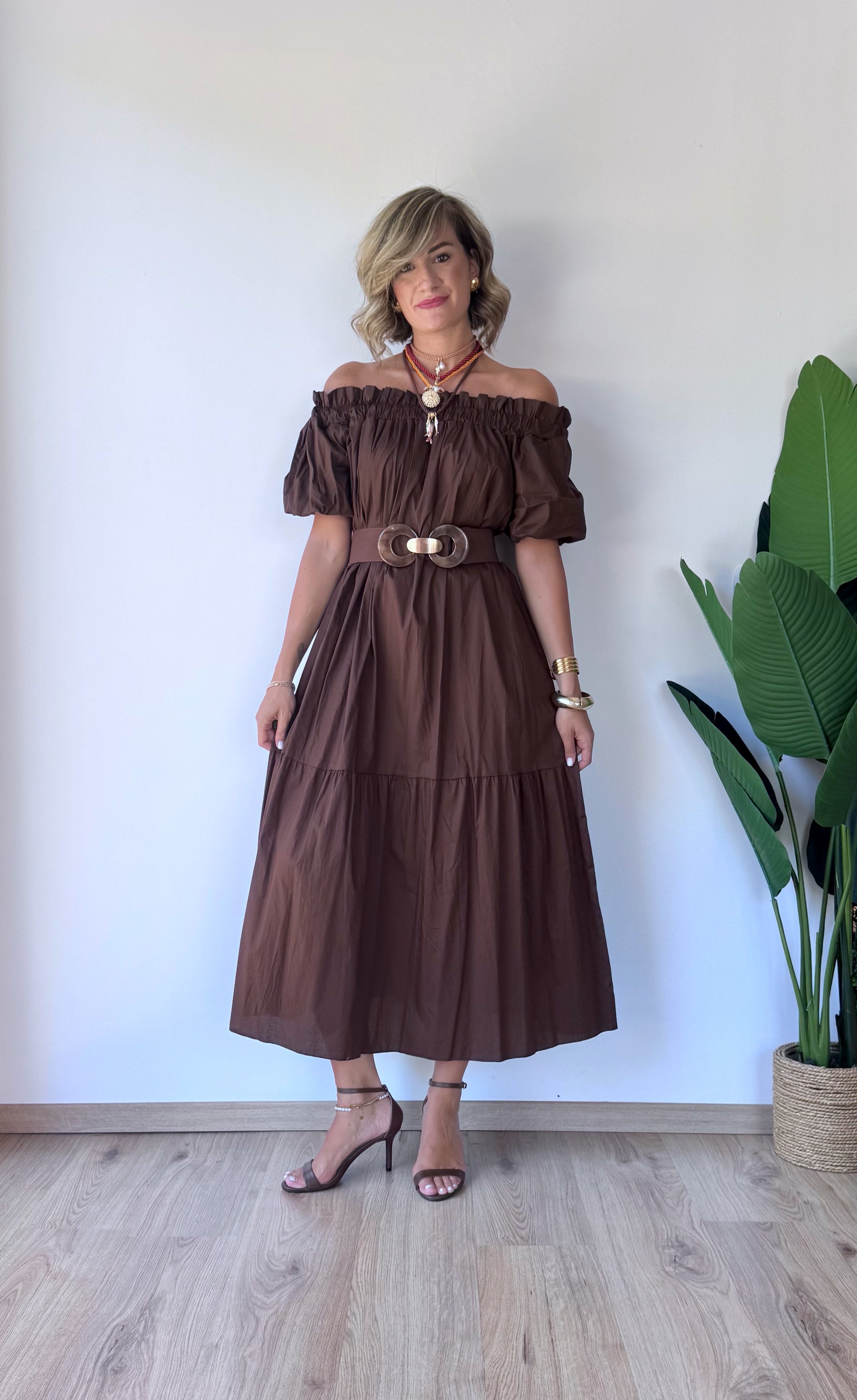 Abito lungo di cotone marrone