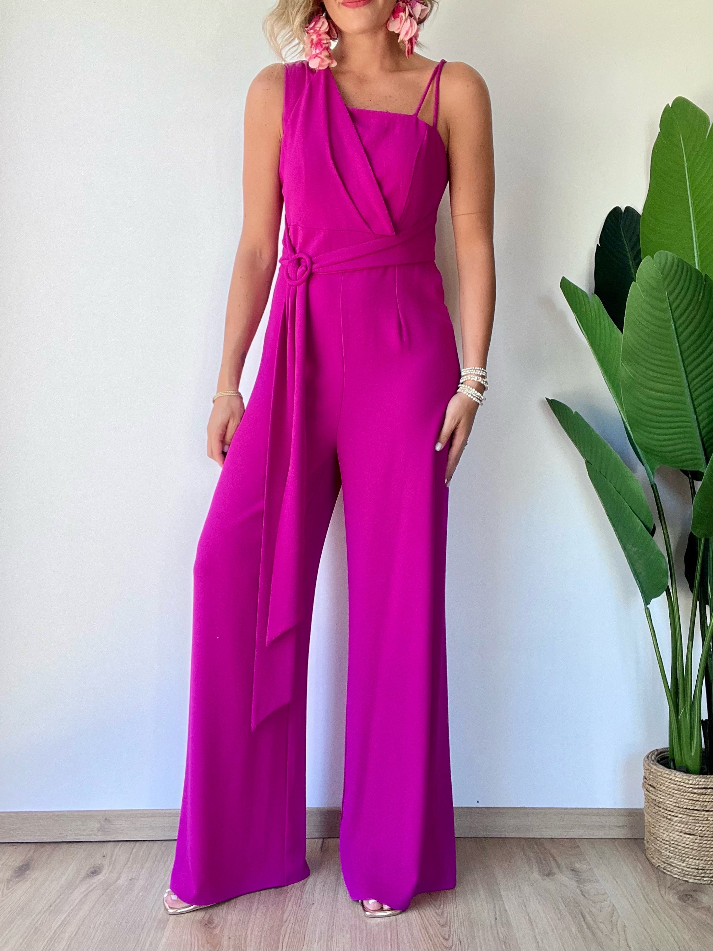 Tutone monospalla fucsia con cintura