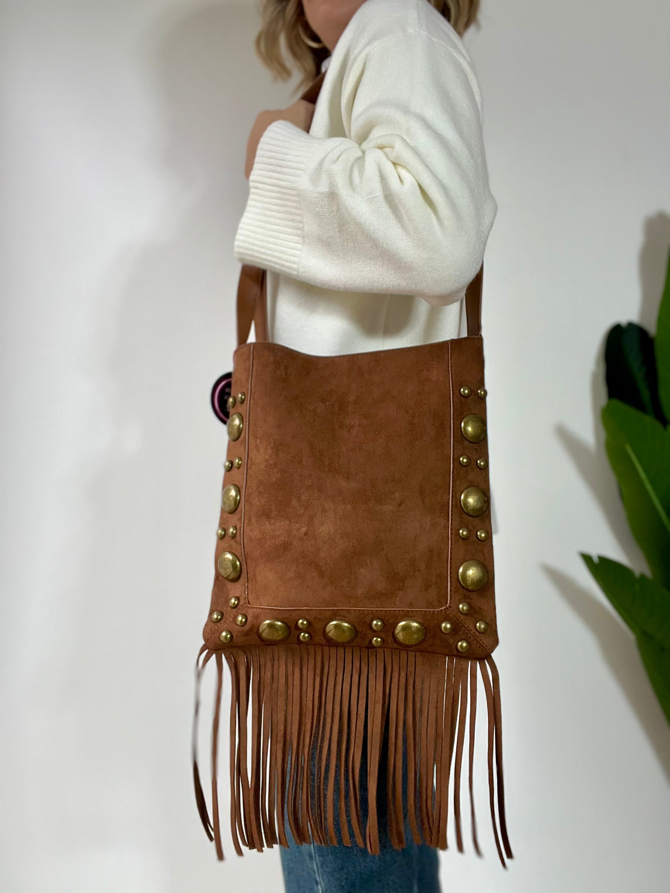 Tracolla con frange e borchie oro