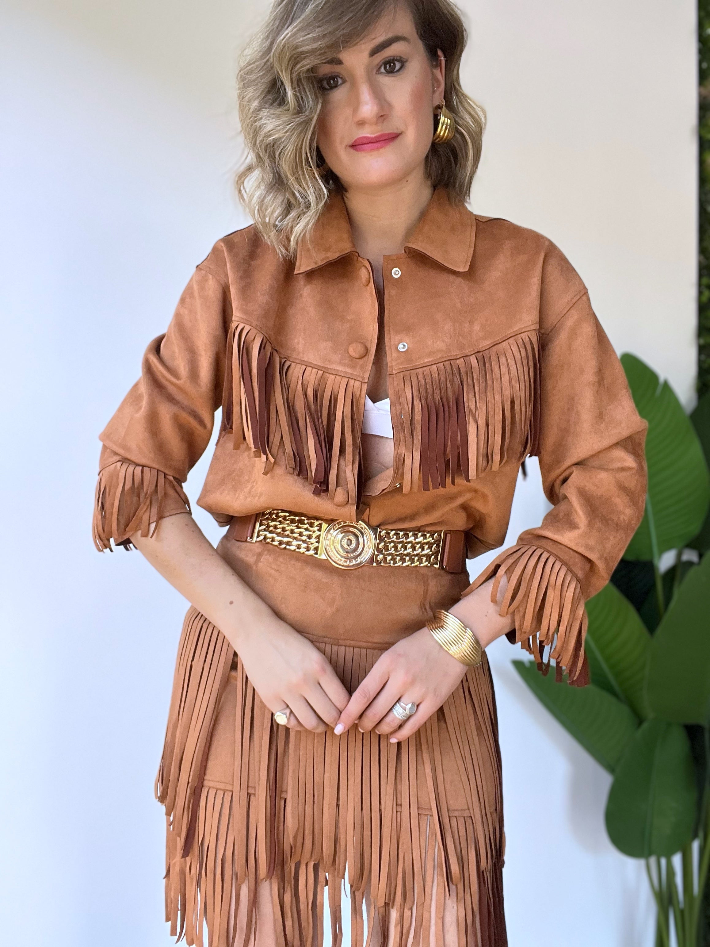 Camicia in camoscio leggero con frange