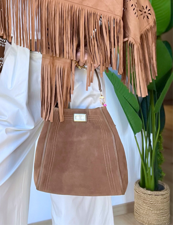 Borsa con manico scamosciata