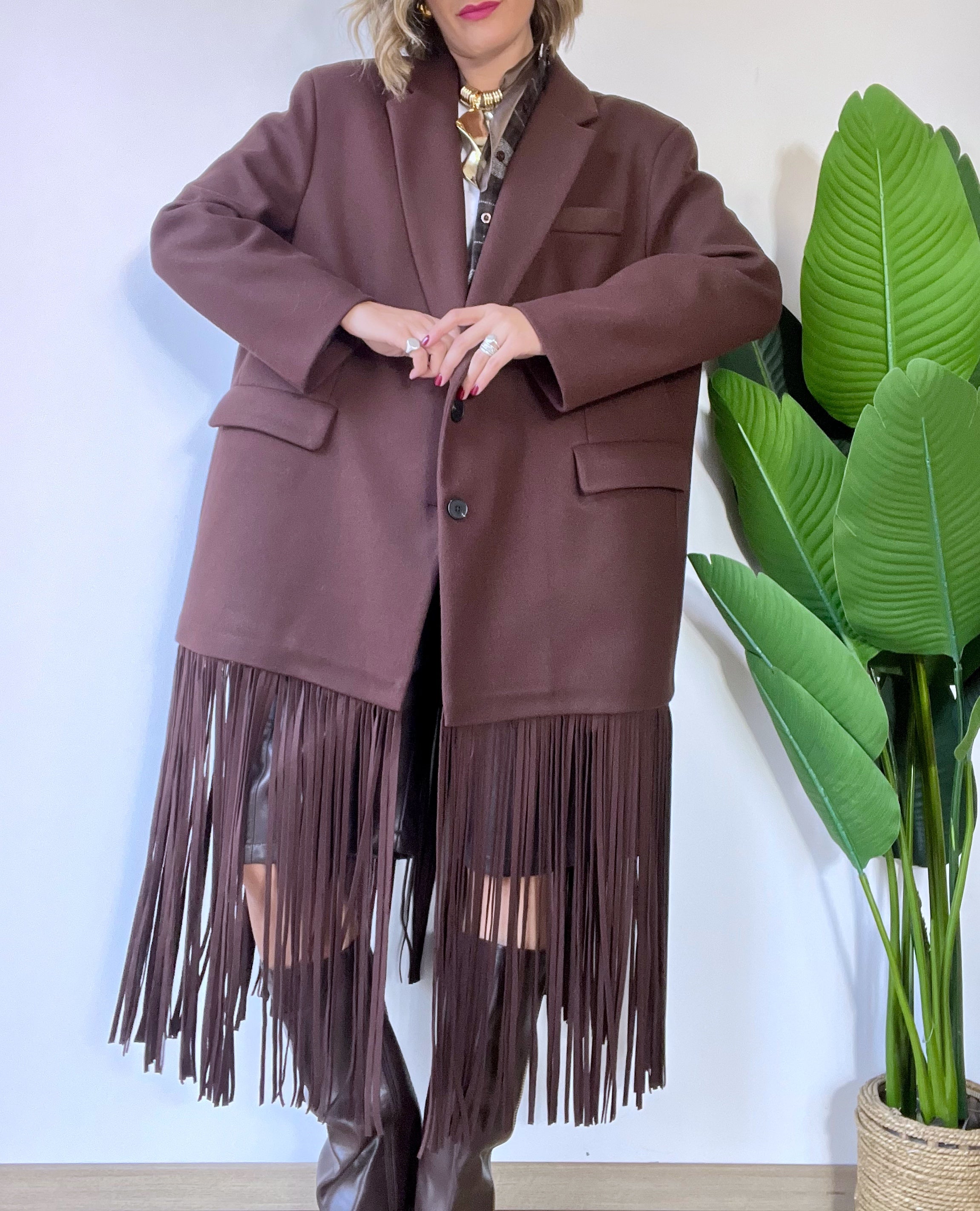 Giacca cappotto in panno con frange  by Lumina