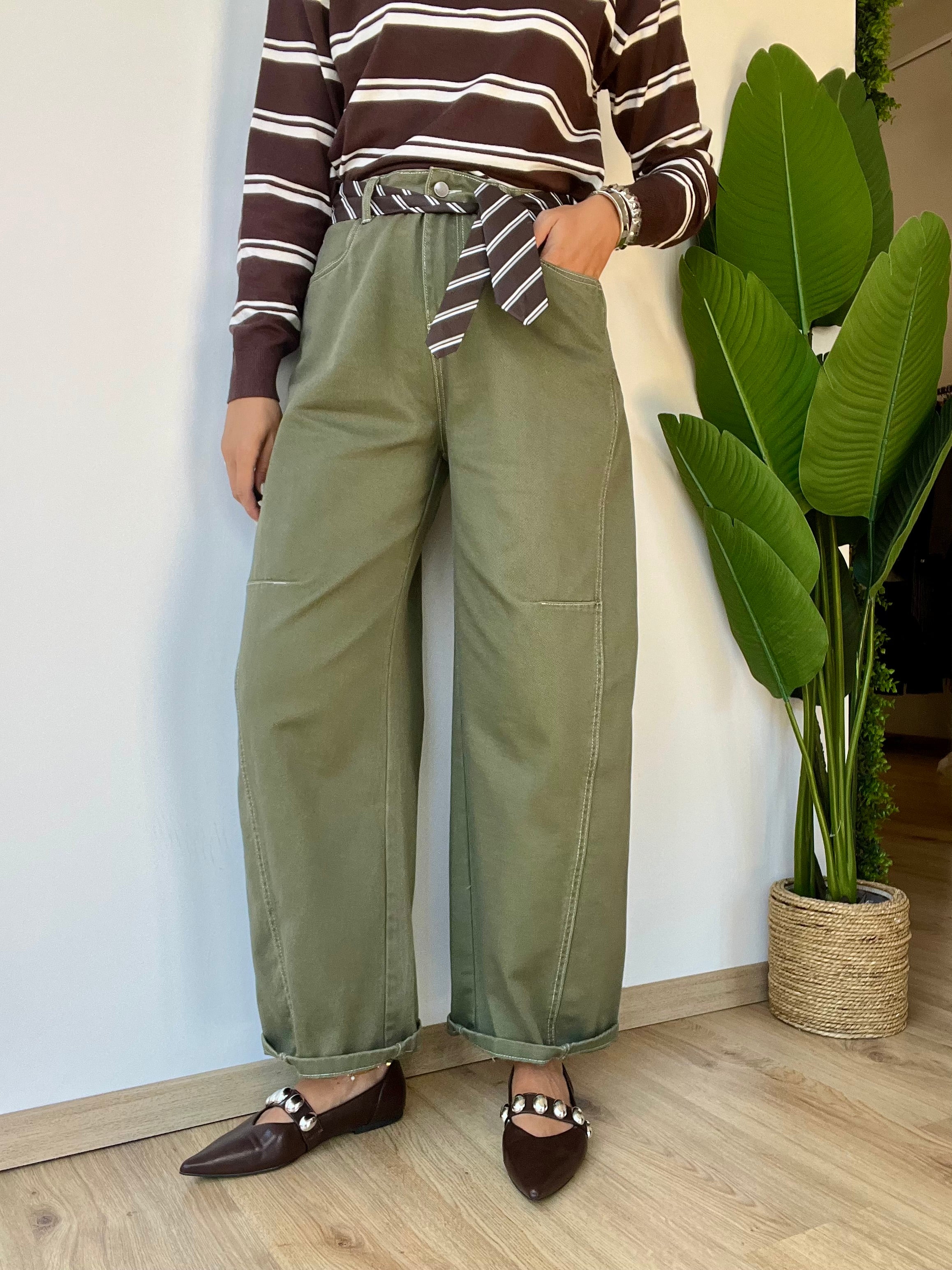Jeans Verdone balloon con cintura a cravatta