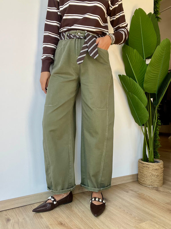 Jeans Verdone balloon con cintura a cravatta