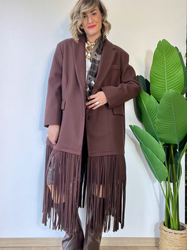 Giacca cappotto in panno con frange  by Lumina
