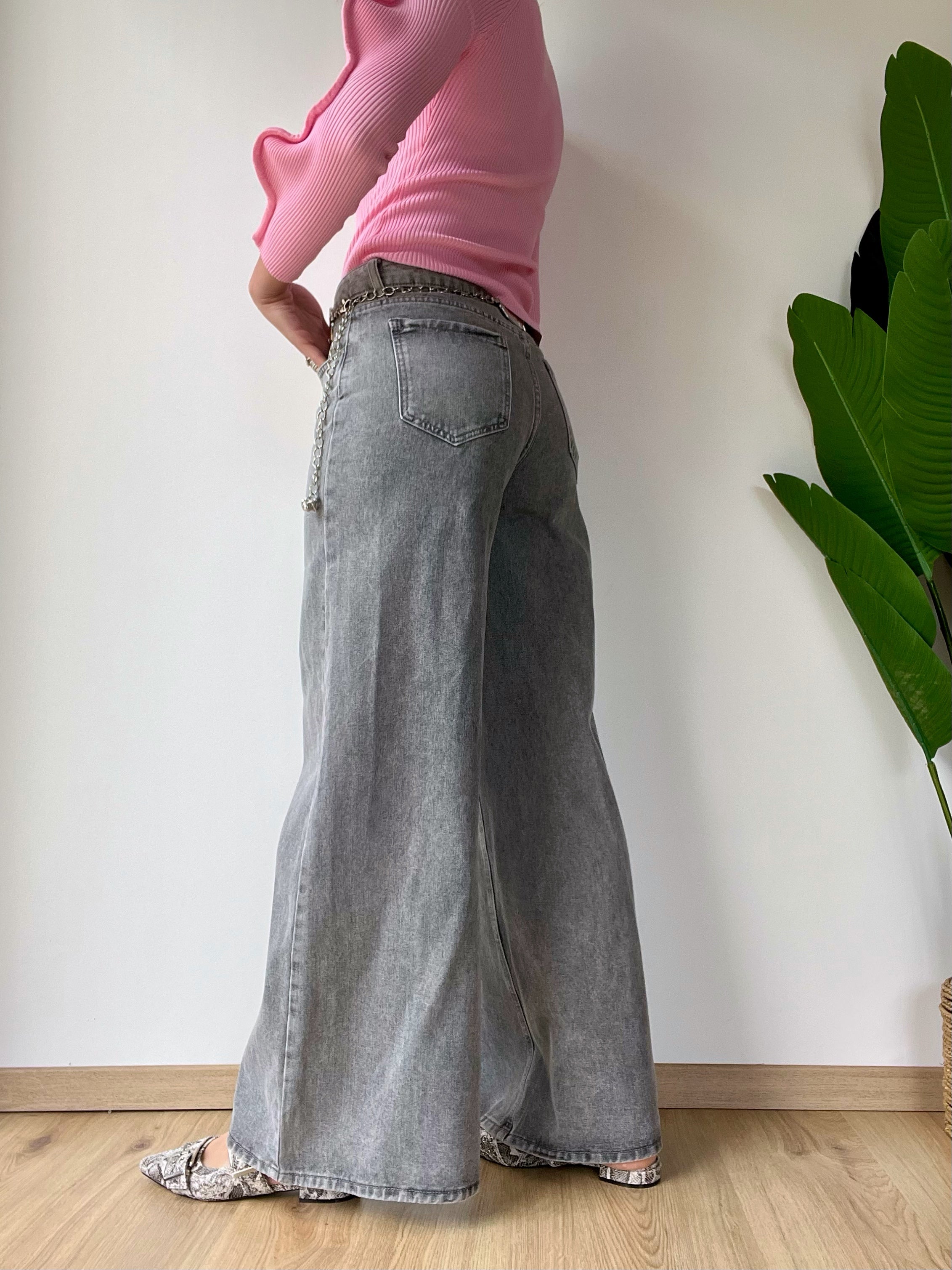 Jeans grigio gamba larga