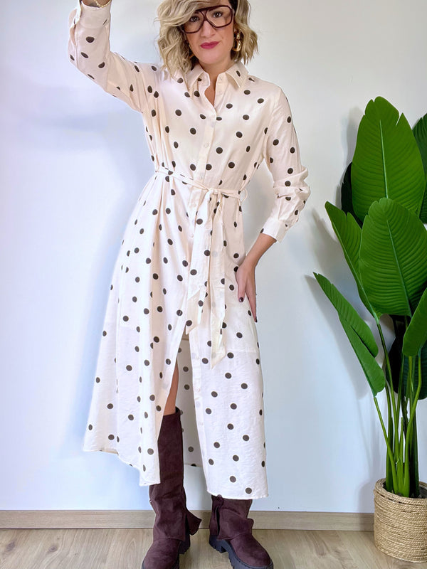 Vestito camicia beige con poi marrone