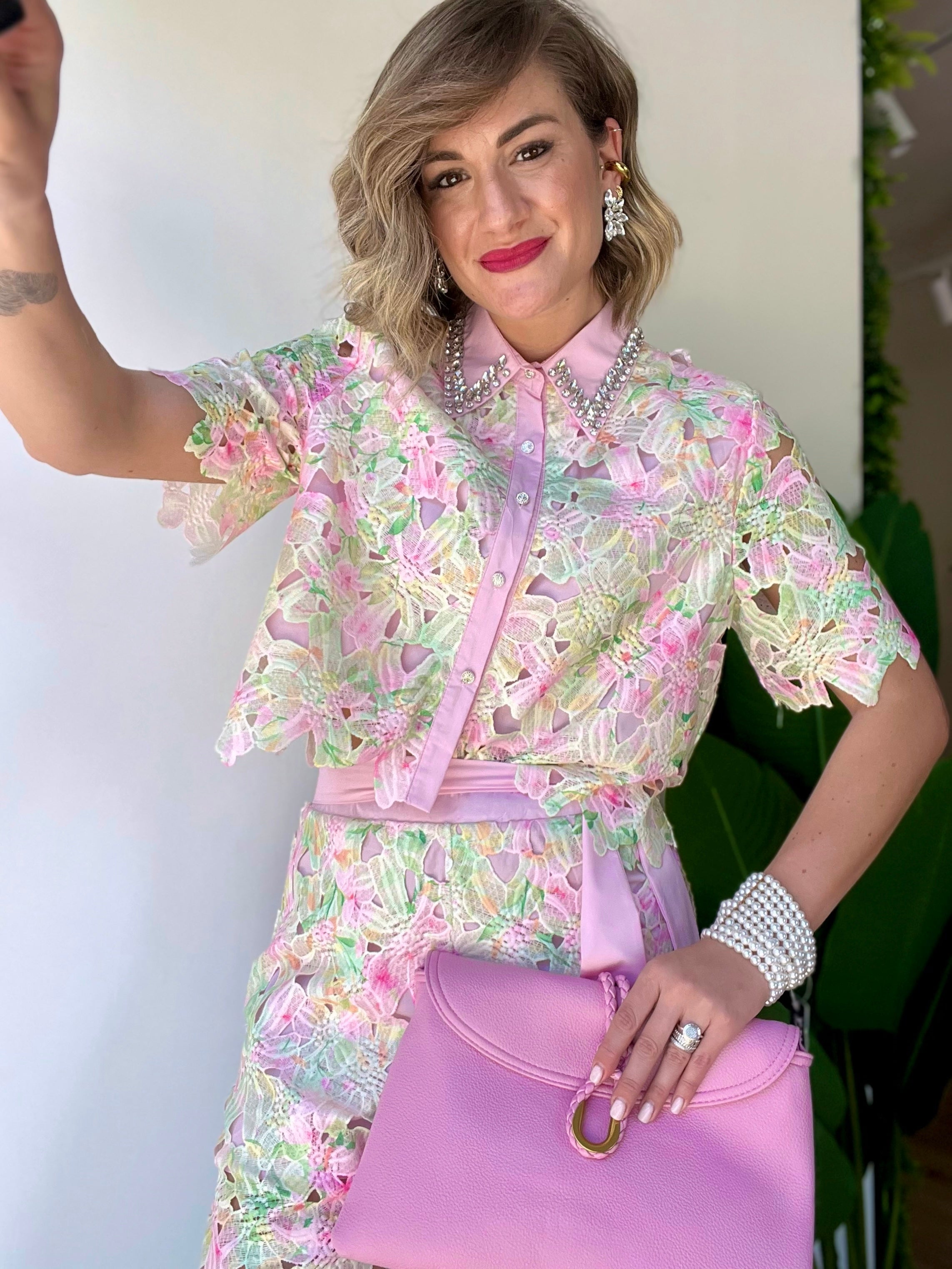 Coordinato in pizzo rosa