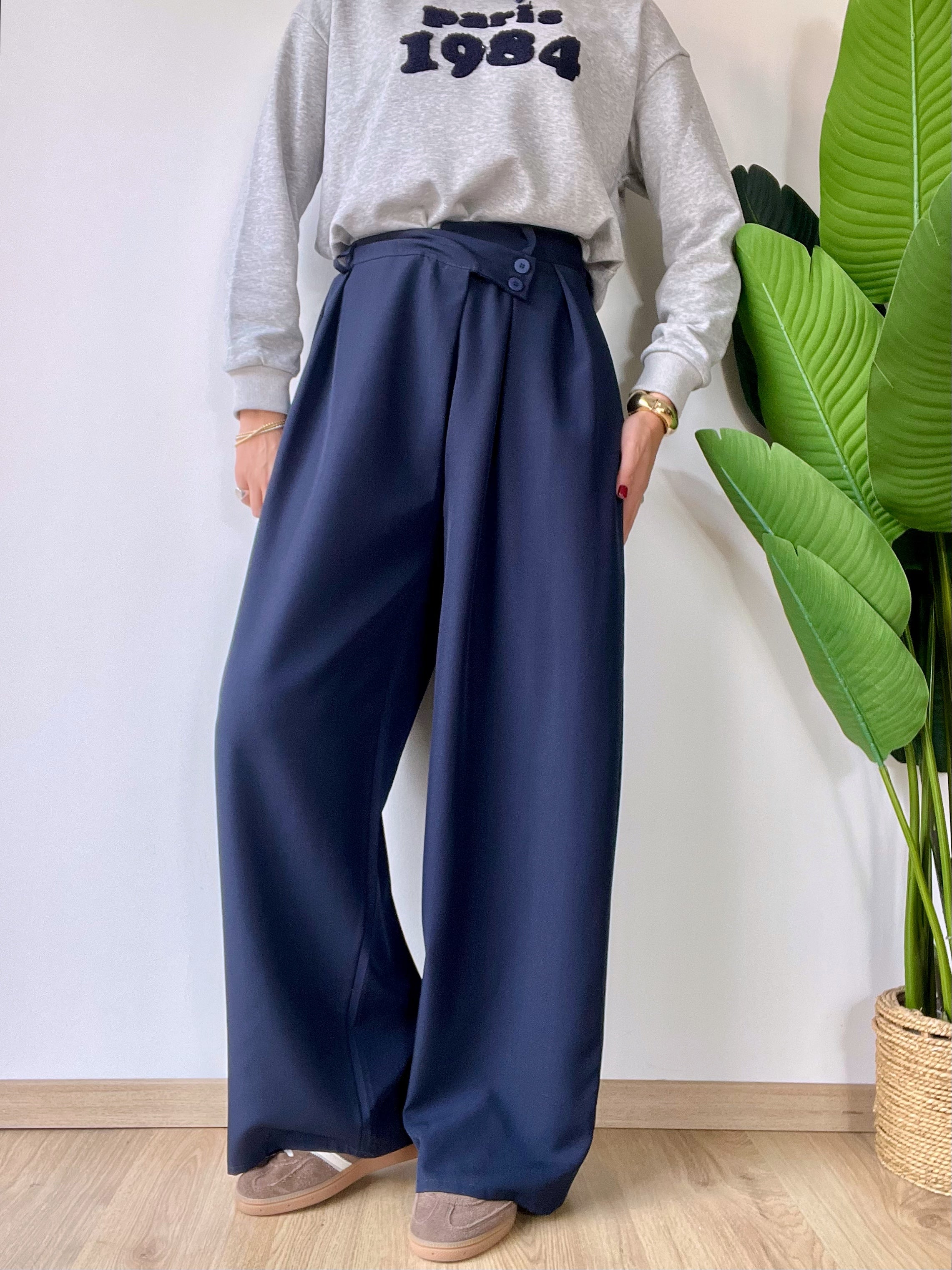 Panta palazzo con chiusura assimetrica blu