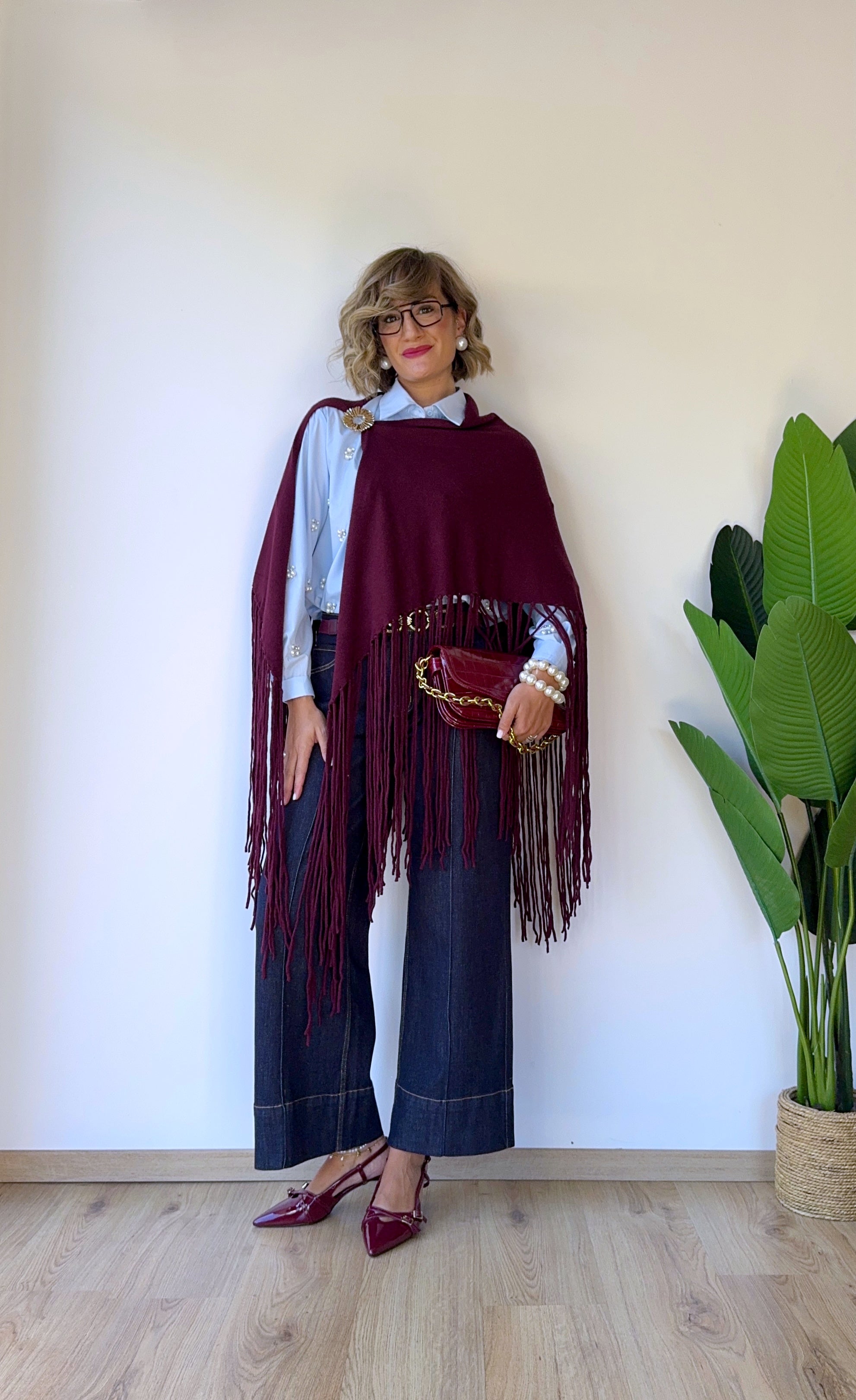 Sling back con fibbie e tacco comodo Bordeuax