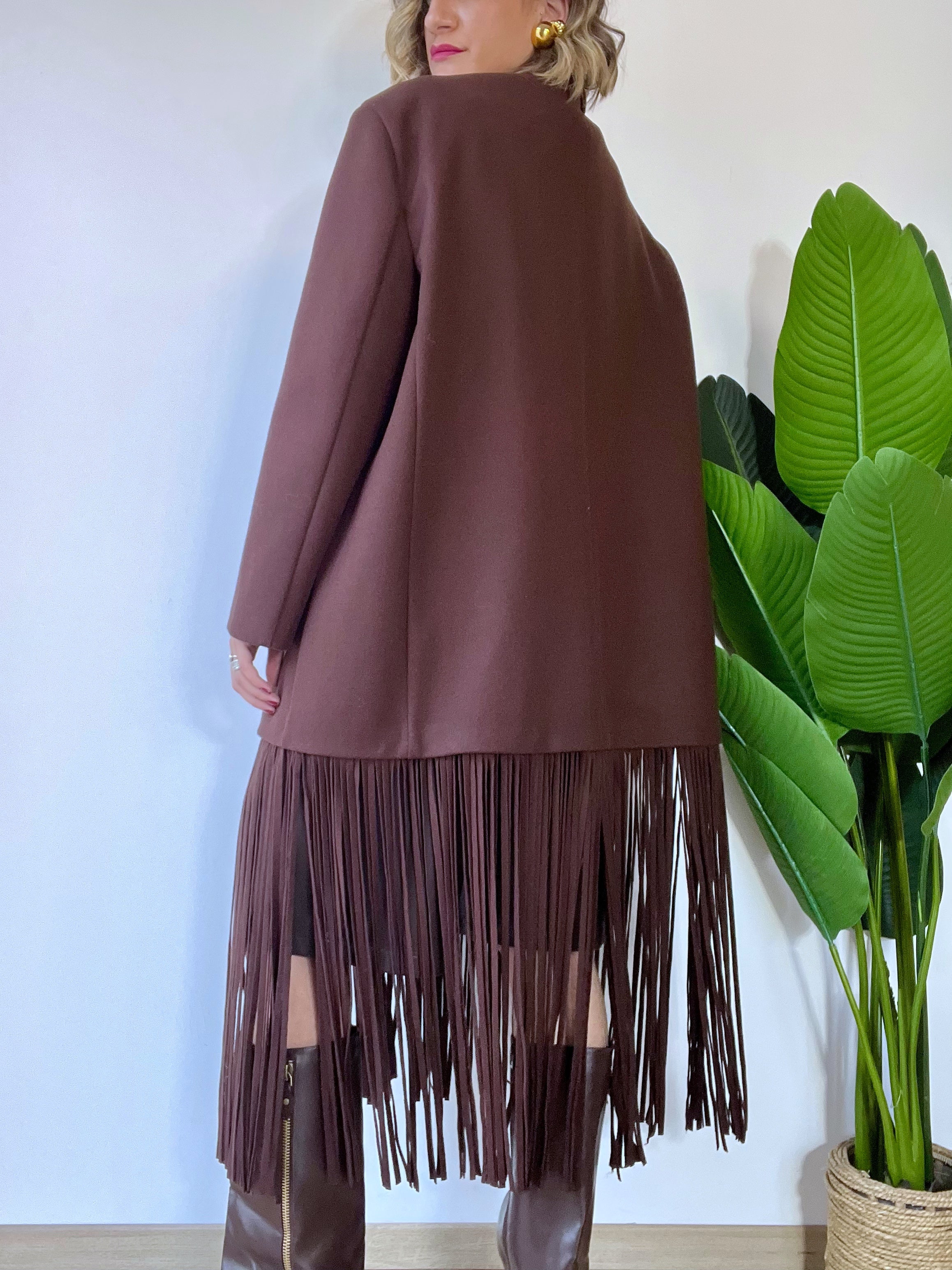 Giacca cappotto in panno con frange  by Lumina
