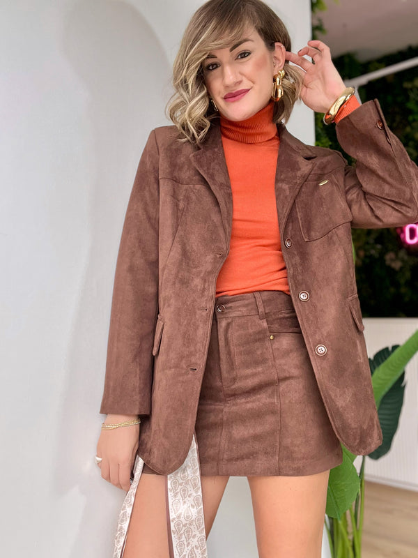 Coordinato in camoscio blazer + minigonna MORO