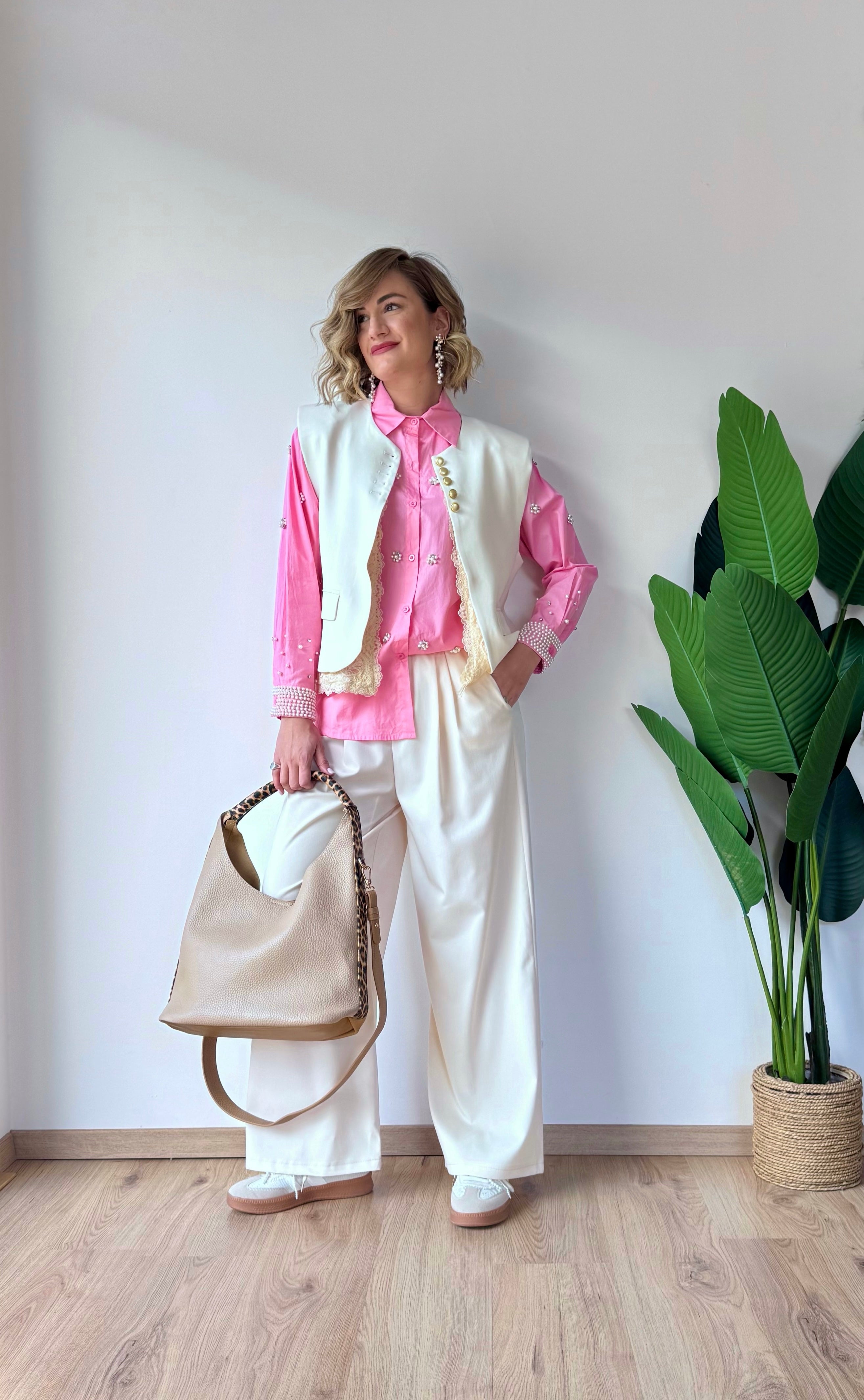 Panta morbido a palazzo beige