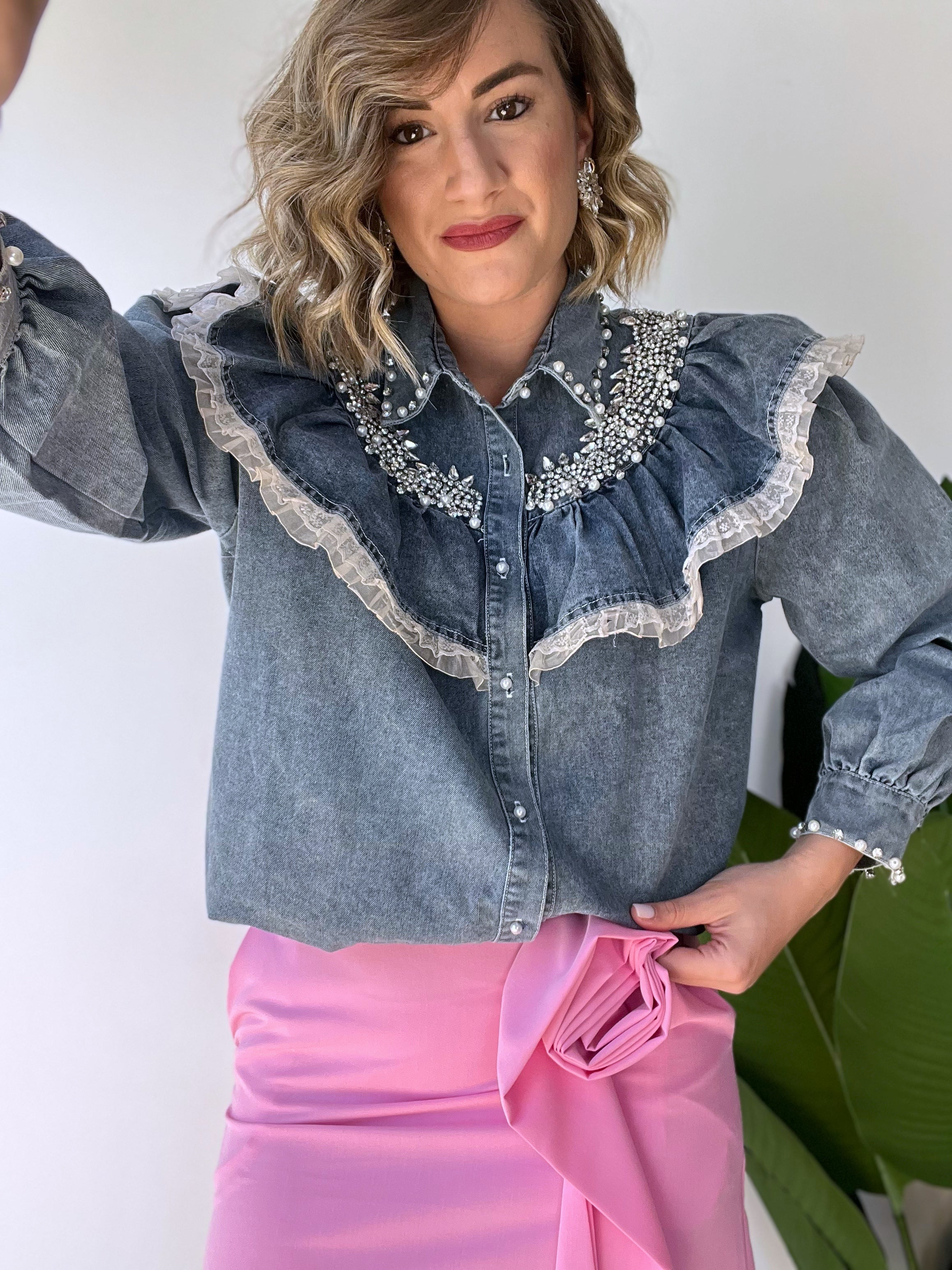 Camicia denim con strass