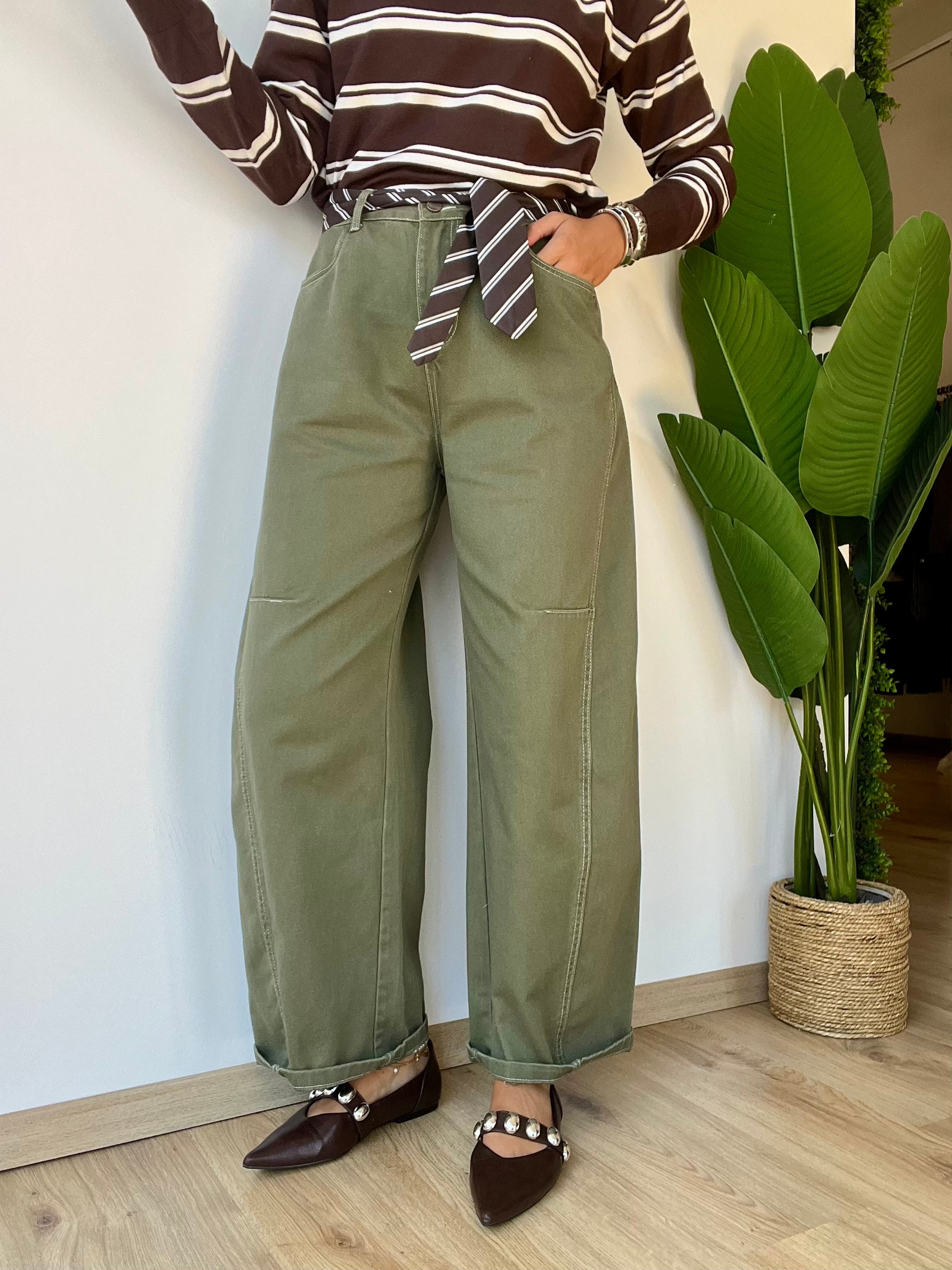 Jeans Verdone balloon con cintura a cravatta