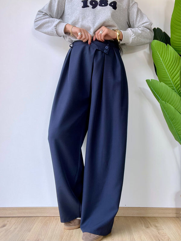 Panta palazzo con chiusura assimetrica blu