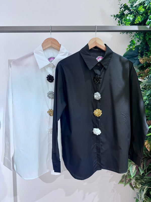 Camicia in cotone con bottoni gioiello