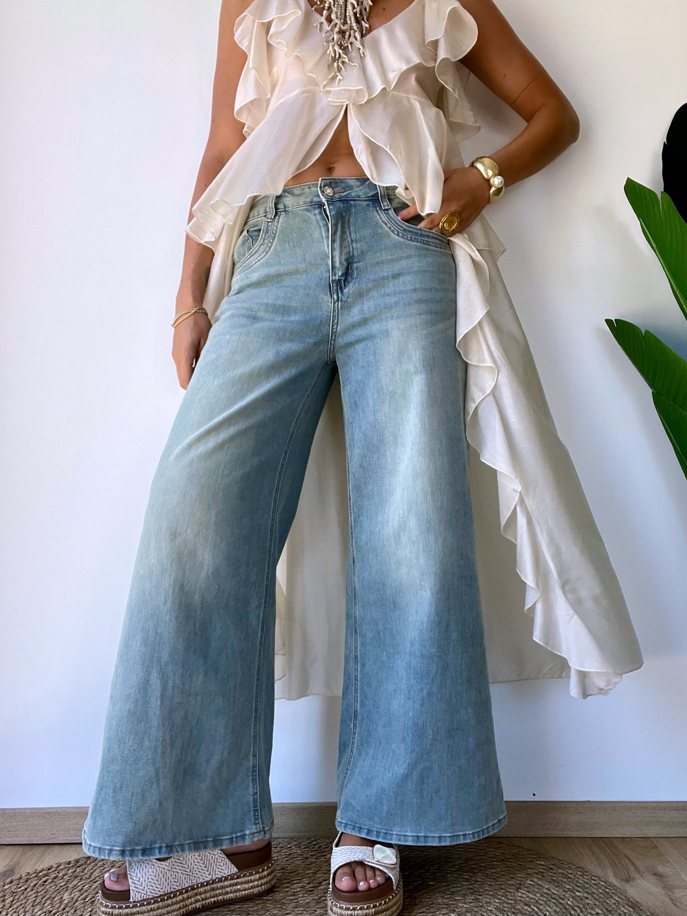 Jeans palazzo lavaggio sabbia