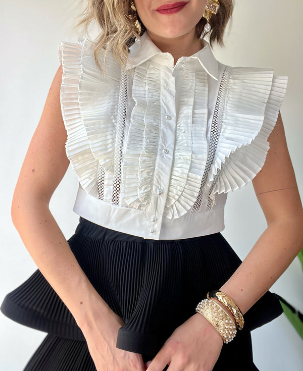 Camicia crop con balze