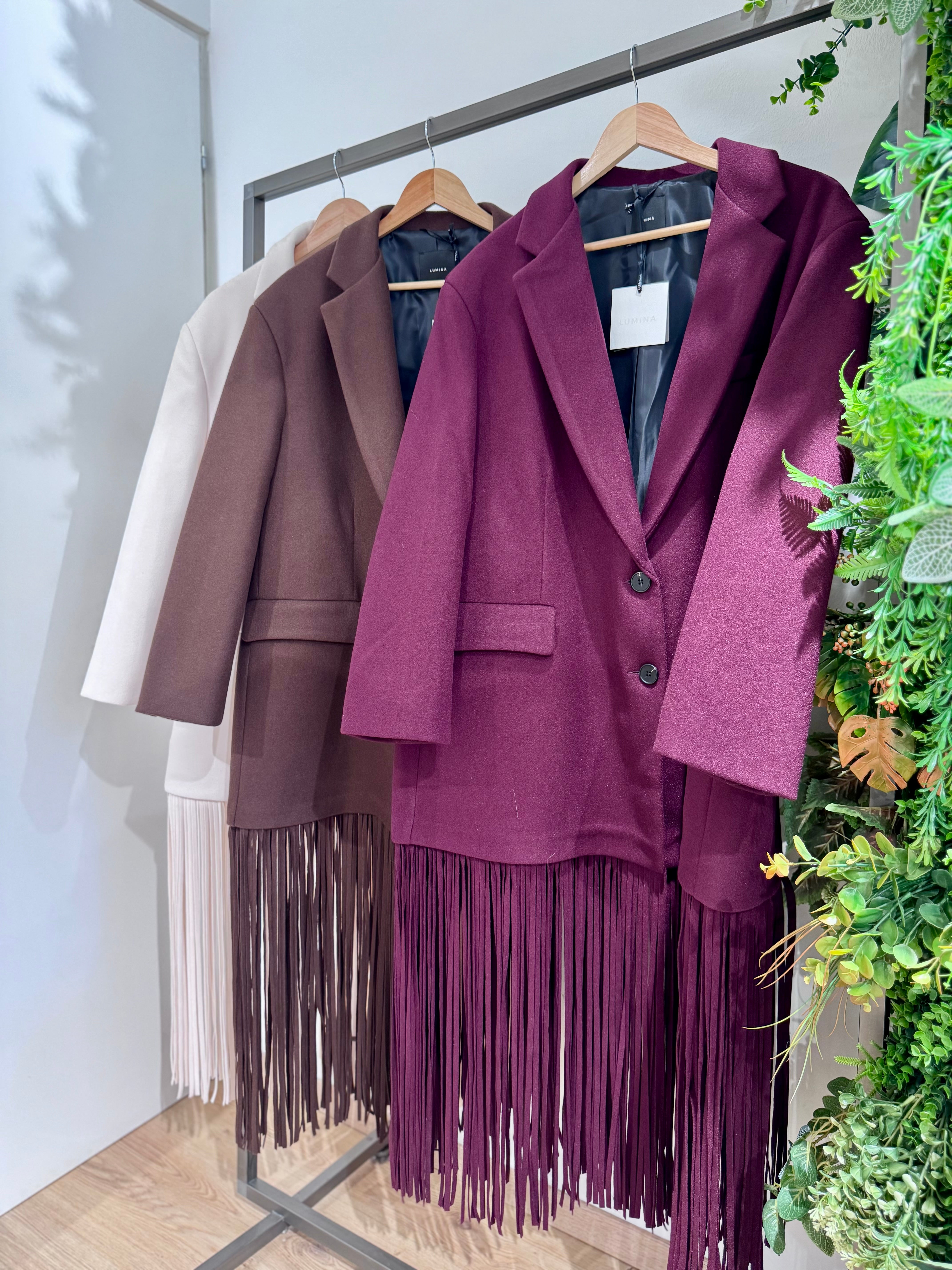 Giacca cappotto in panno con frange  by Lumina