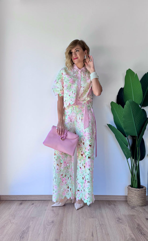 Coordinato in pizzo rosa