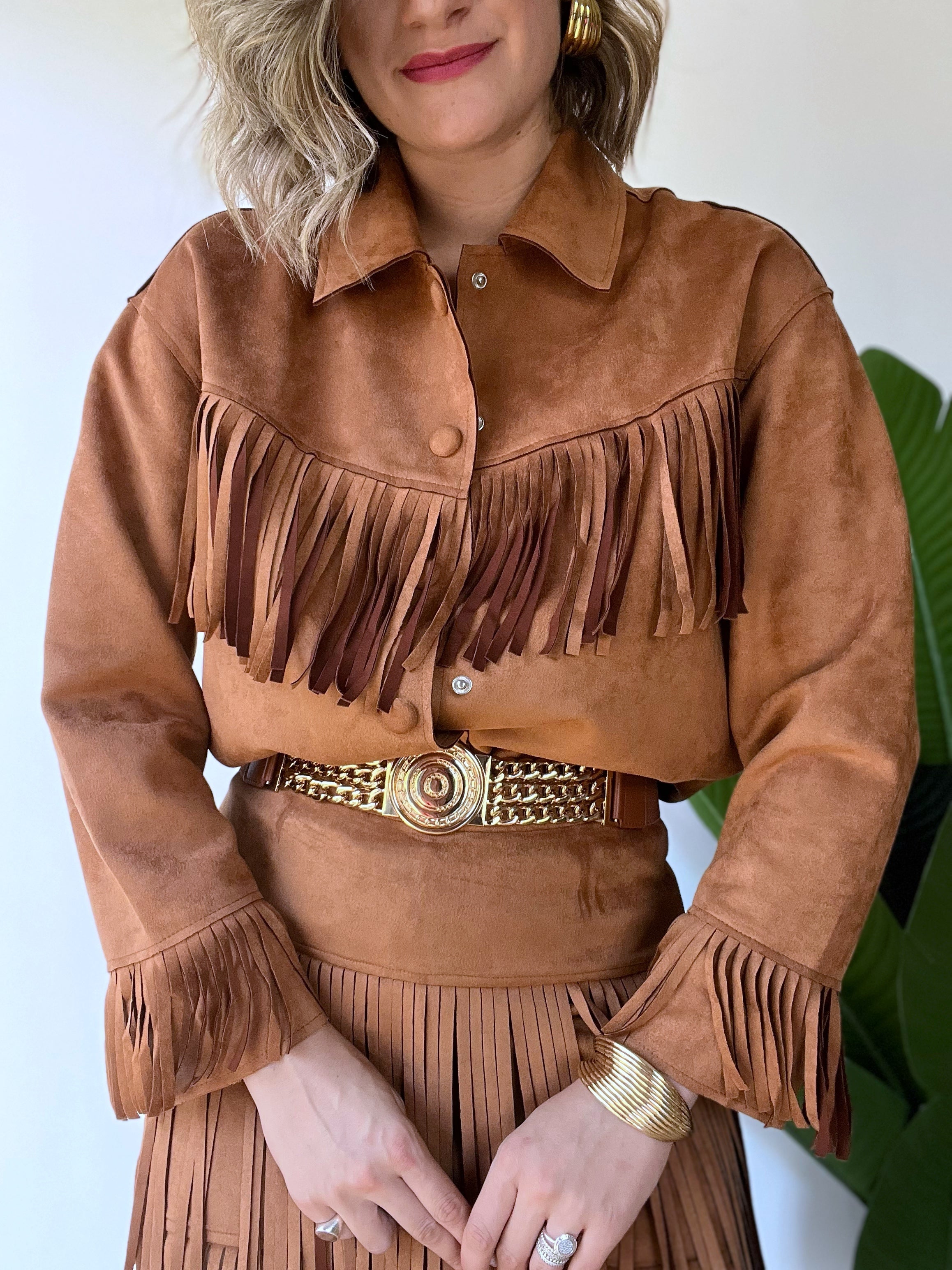 Camicia in camoscio leggero con frange