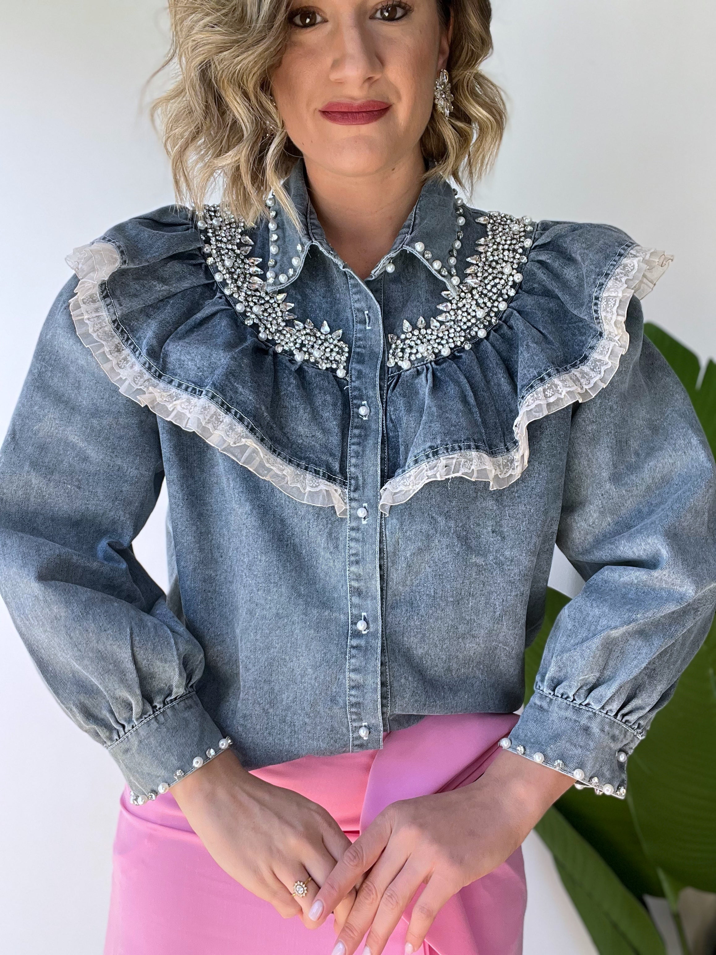 Camicia denim con strass