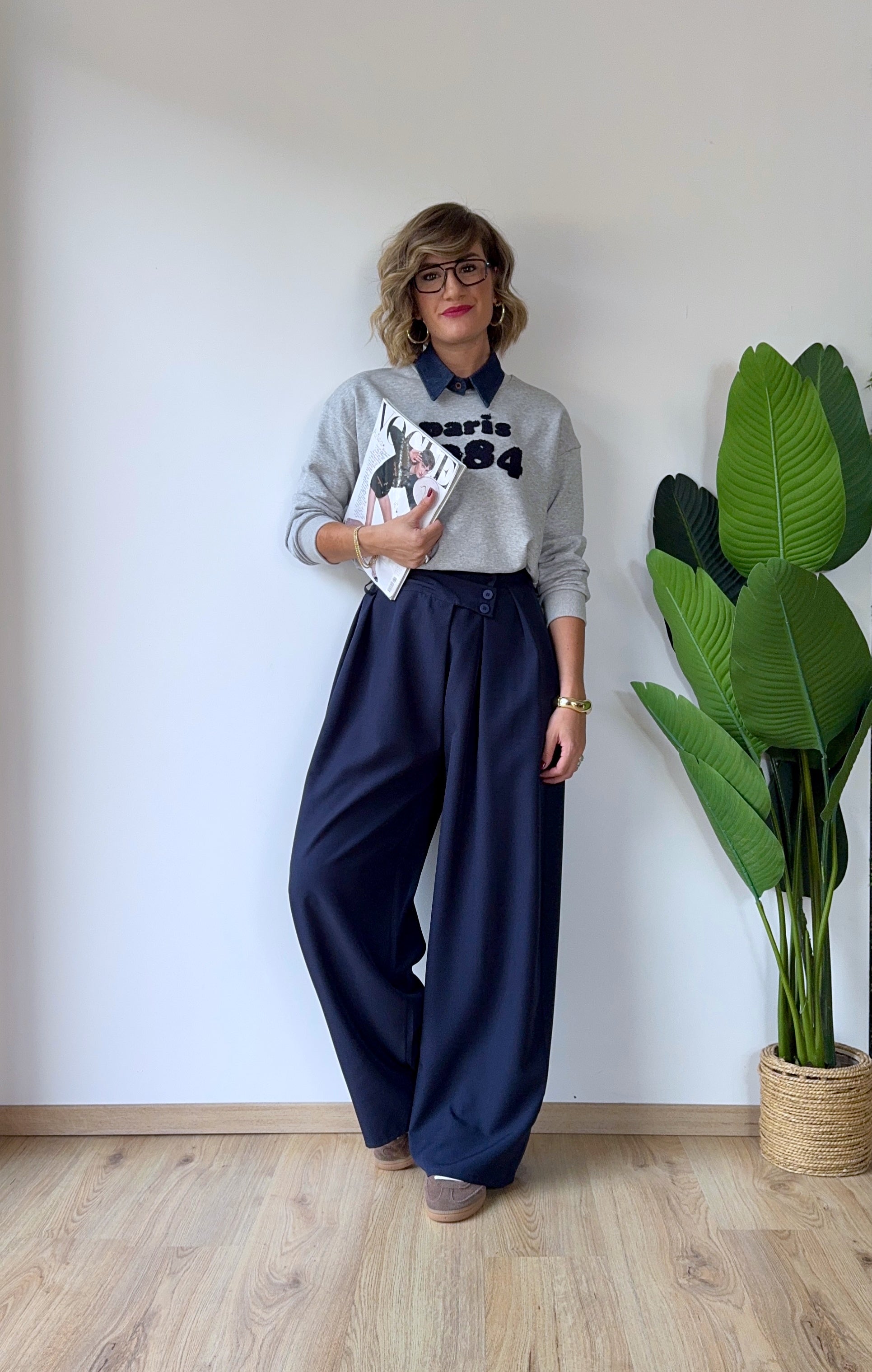 Panta palazzo con chiusura assimetrica blu
