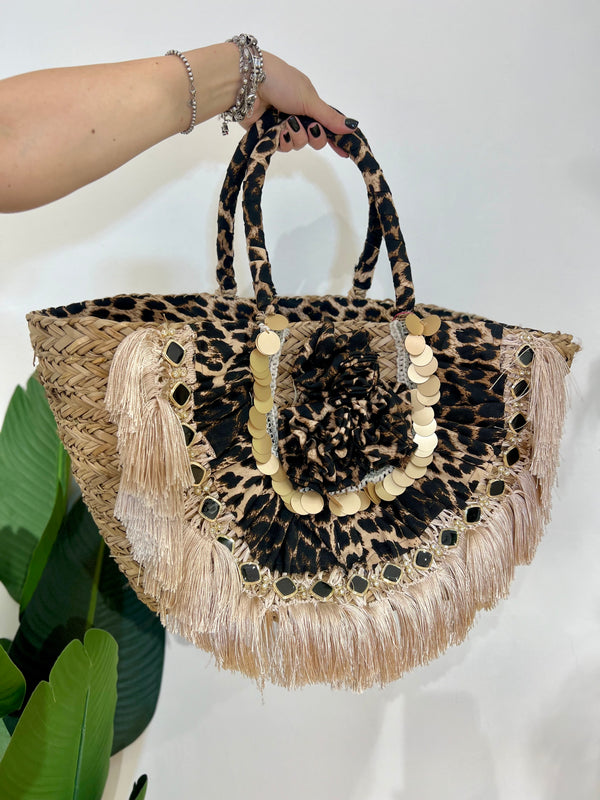 Borsa in paglia con dettagli animalier