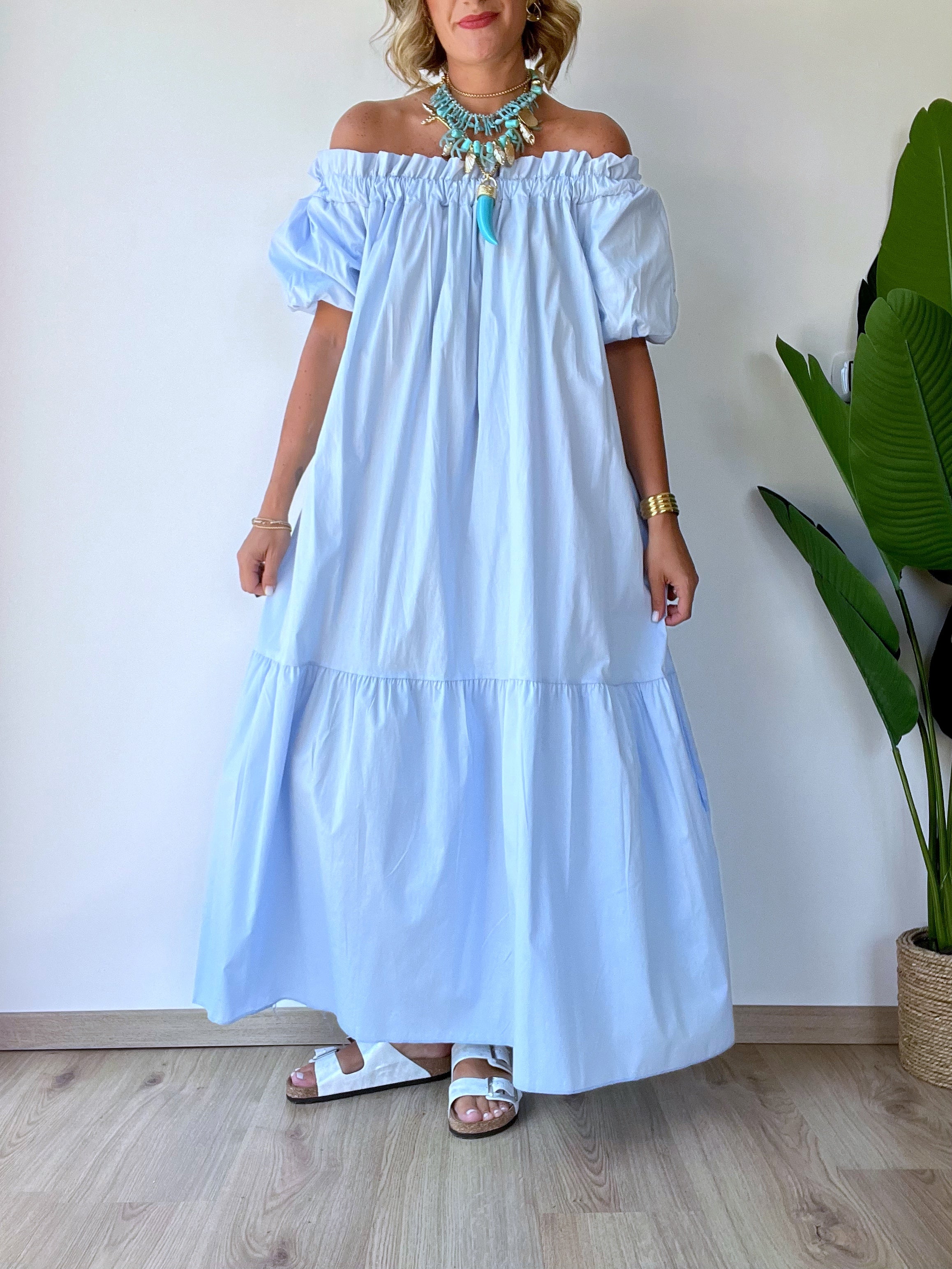 Abito lungo di cotone azzurro