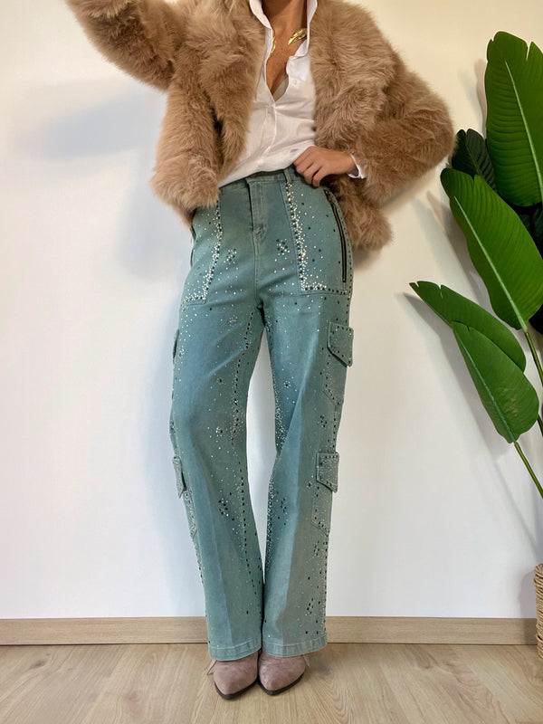Jeans cargo strass