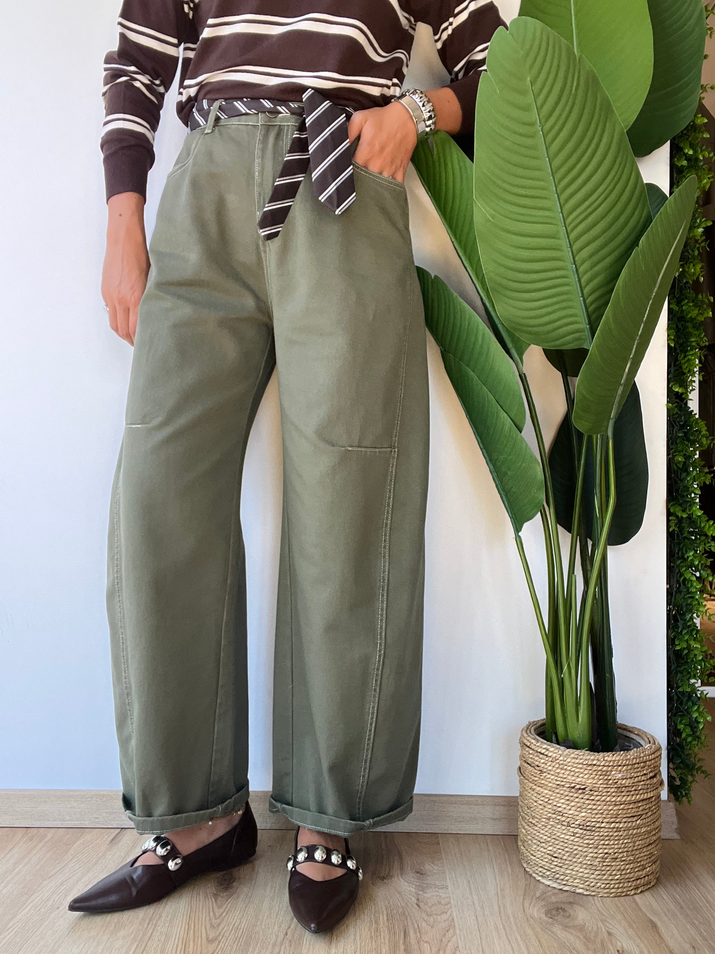 Jeans Verdone balloon con cintura a cravatta