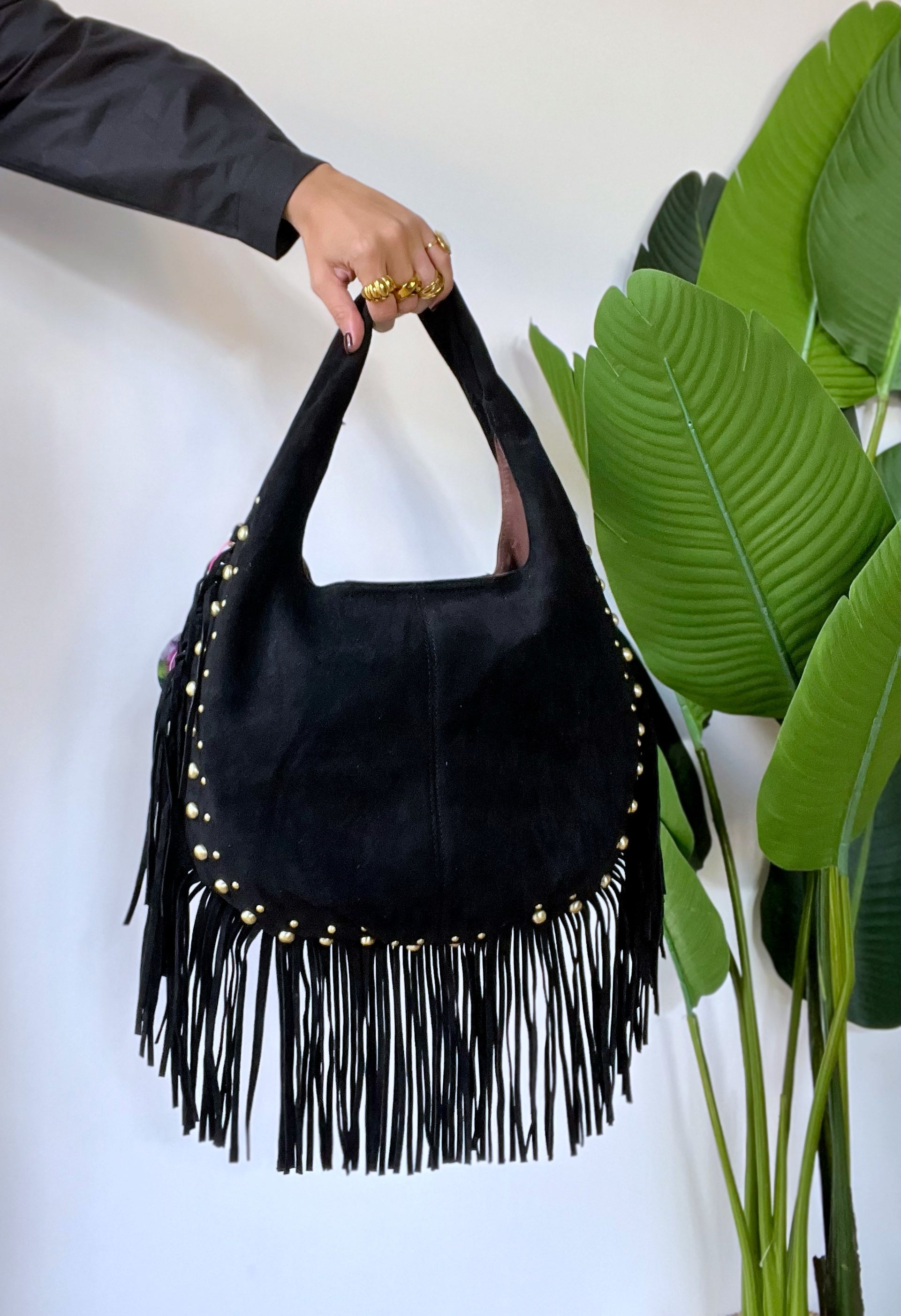 Borsa in camoscio con frange