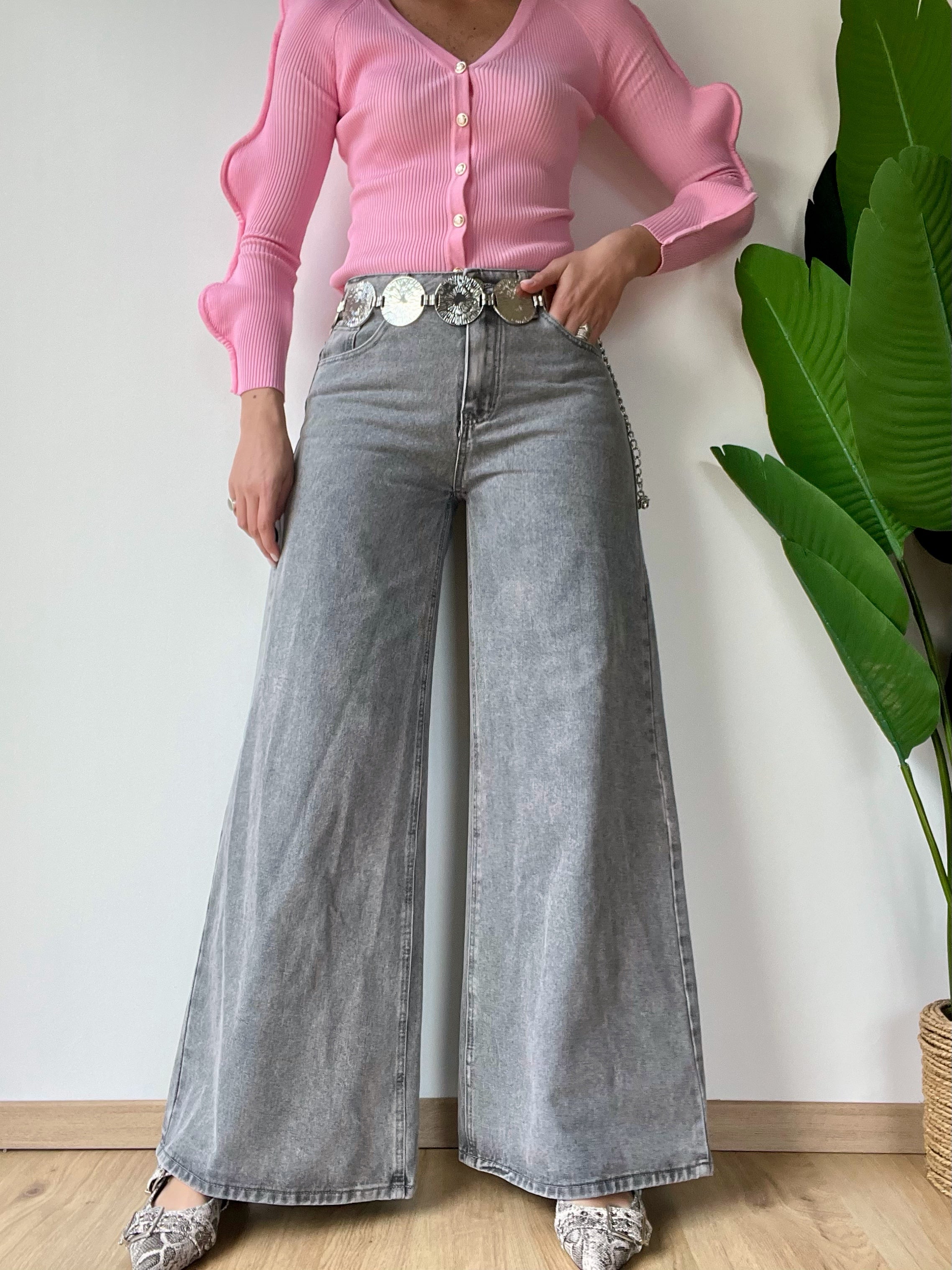 Jeans grigio gamba larga
