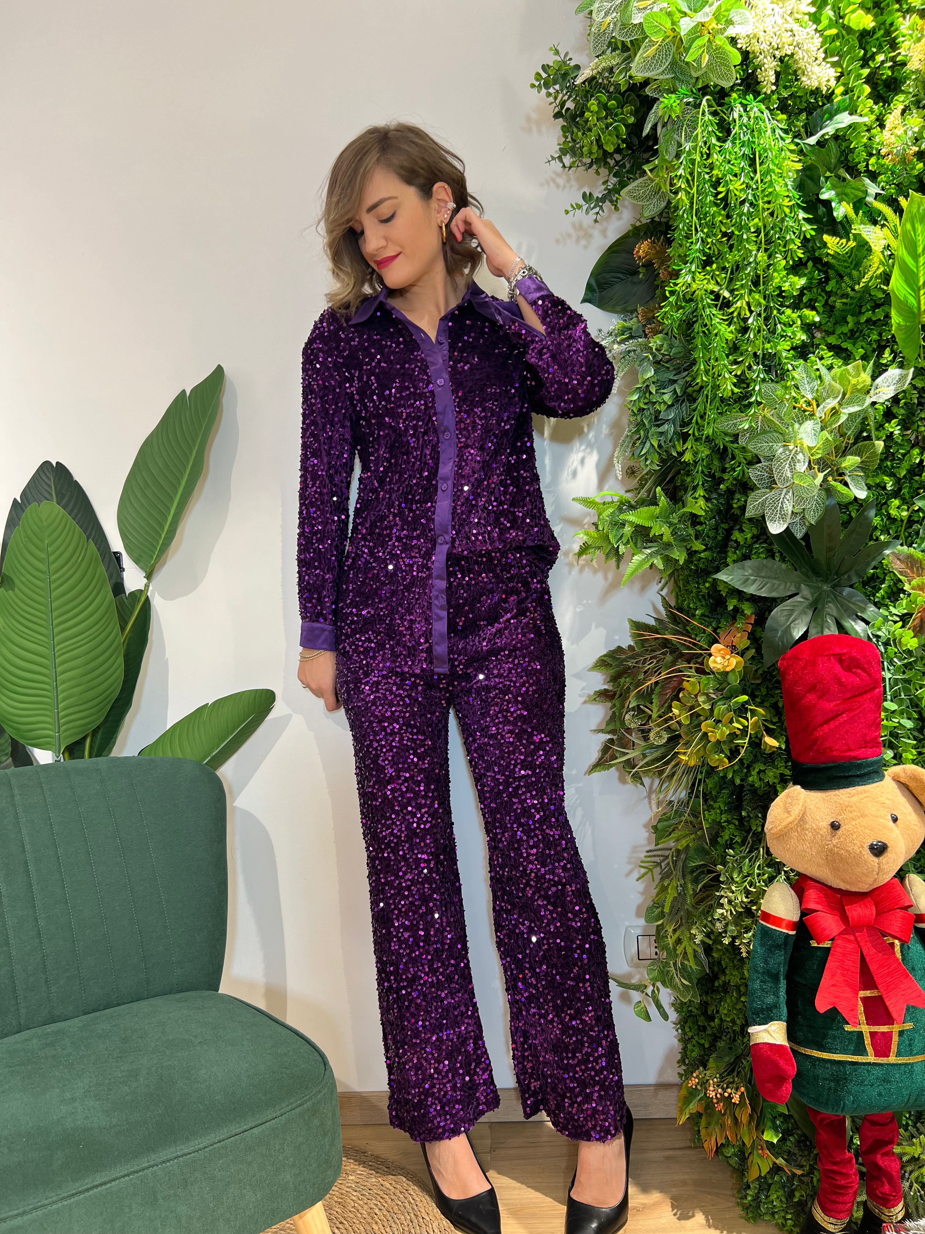 Coordinato ciniglia e paillettes