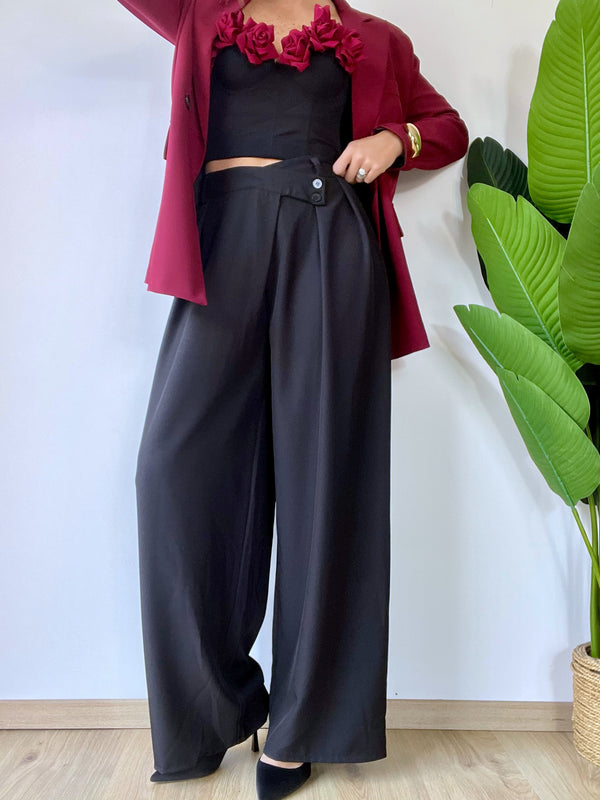 Panta palazzo con chiusura assimetrica nera