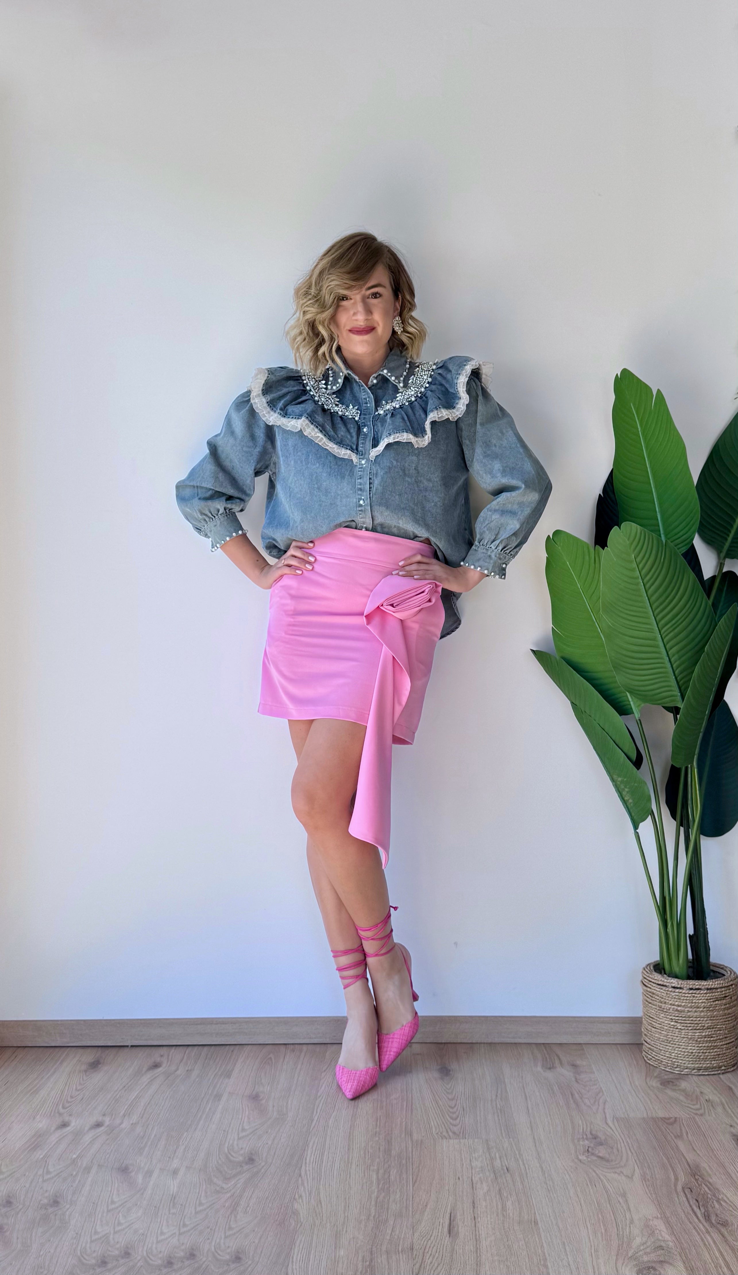 Camicia denim con strass
