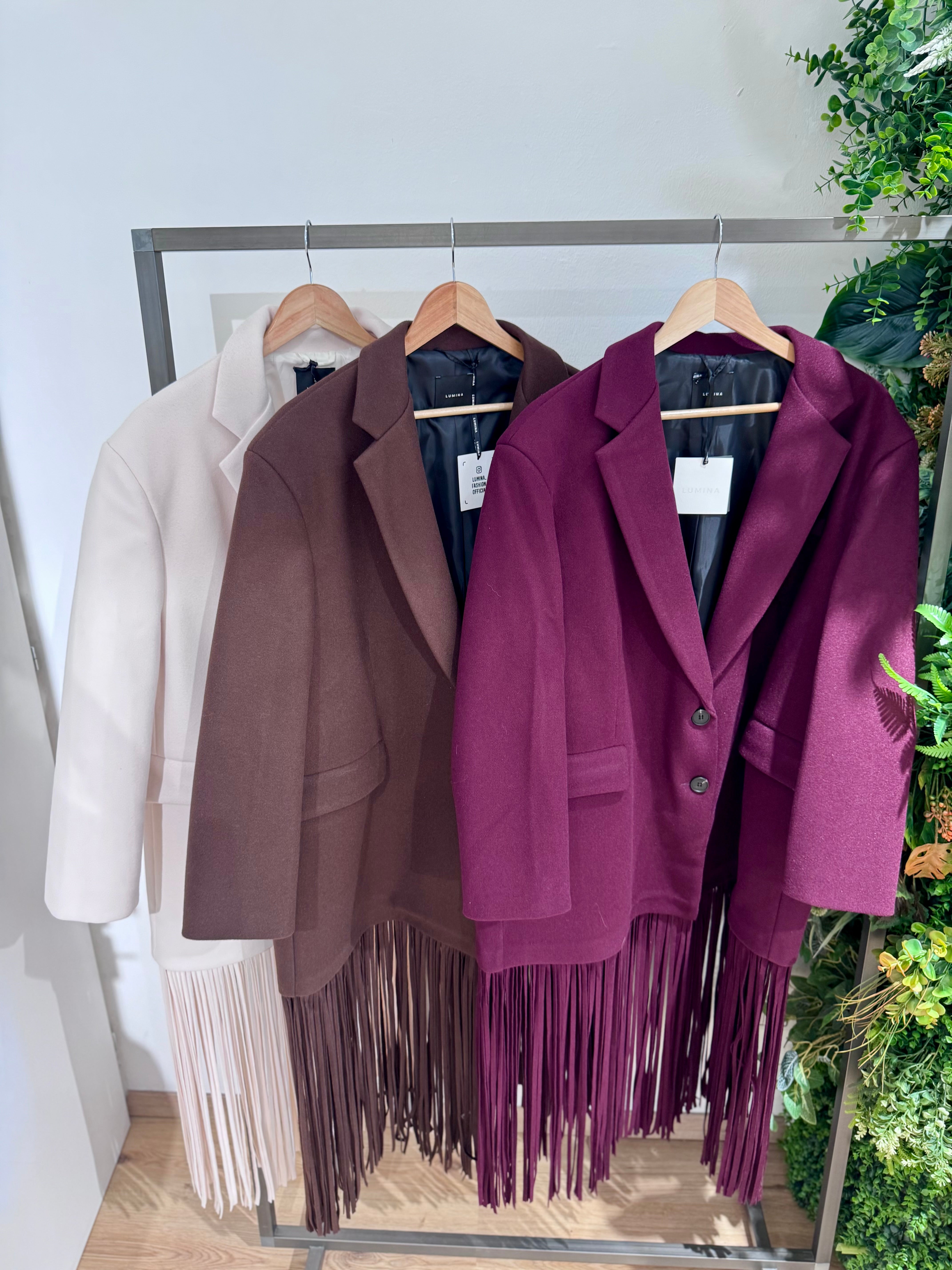 Giacca cappotto in panno con frange  by Lumina
