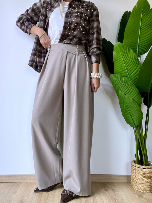 Panta palazzo con chiusura assimetrica grigio
