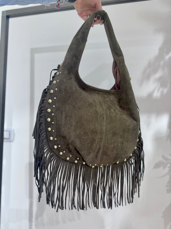 Borsa in camoscio con frange