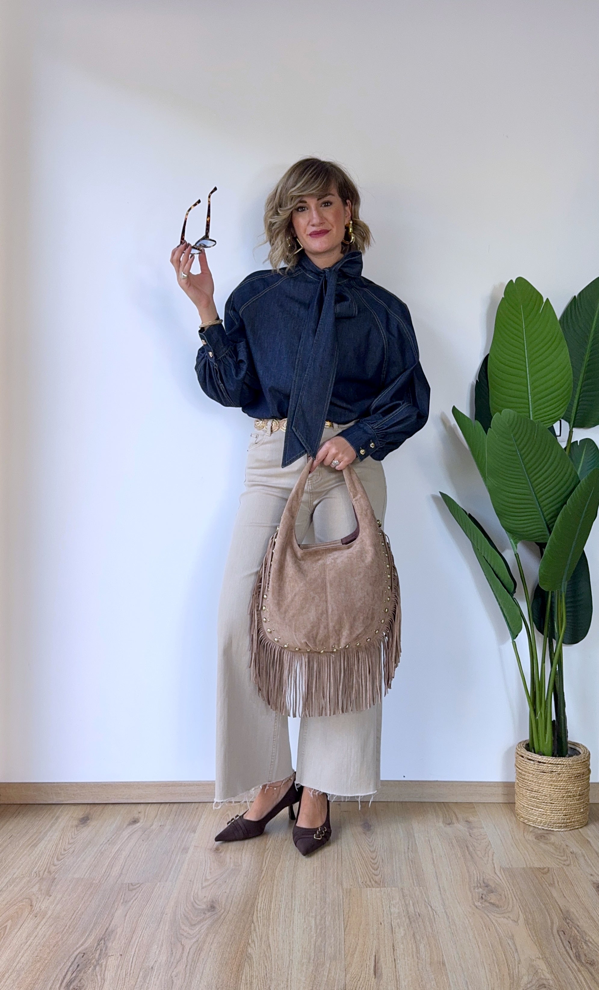 Jeans beige a palazzo