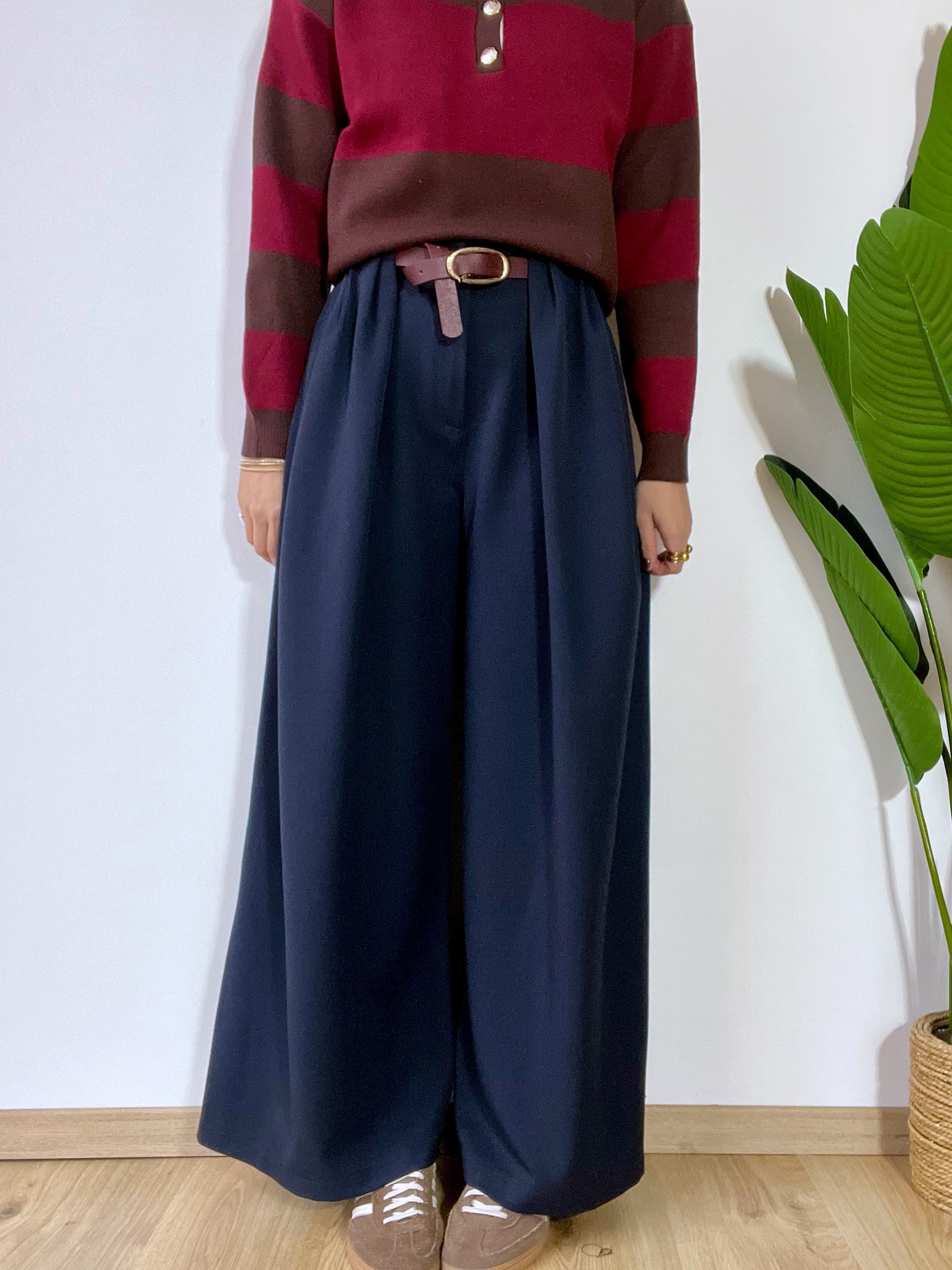 Panta palazzo blu vita alta