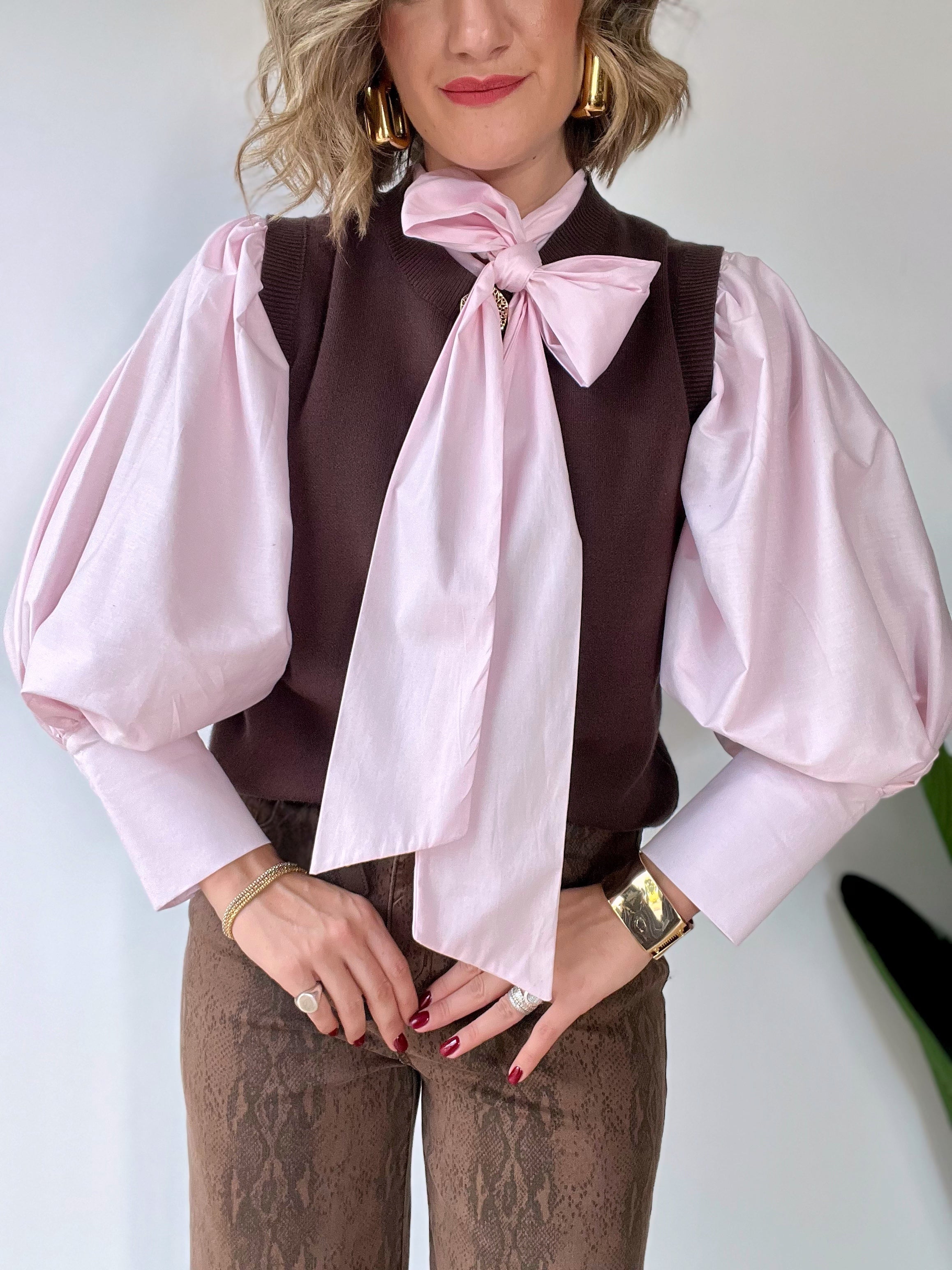 Camicia in cotone con maniche super a palloncino