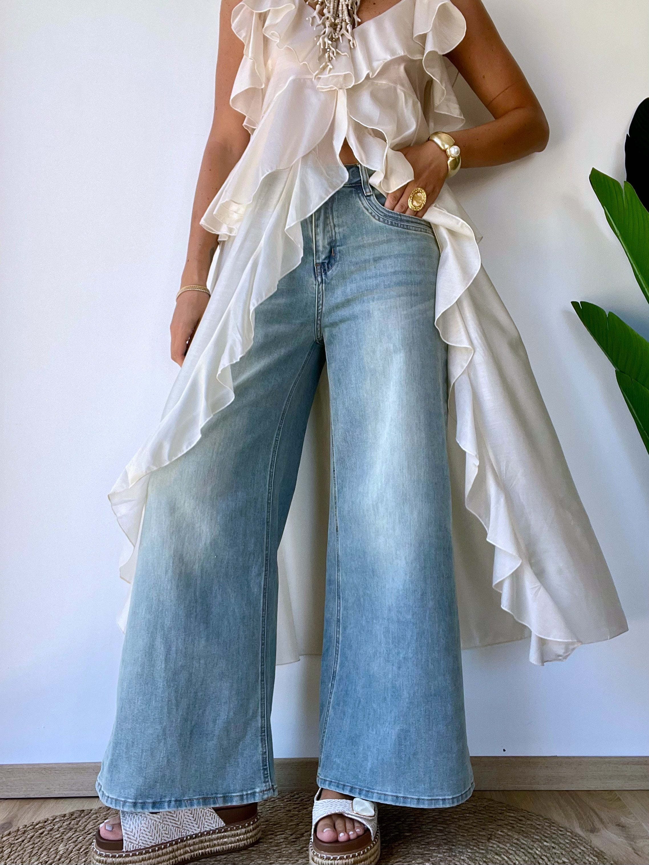 Jeans palazzo lavaggio sabbia