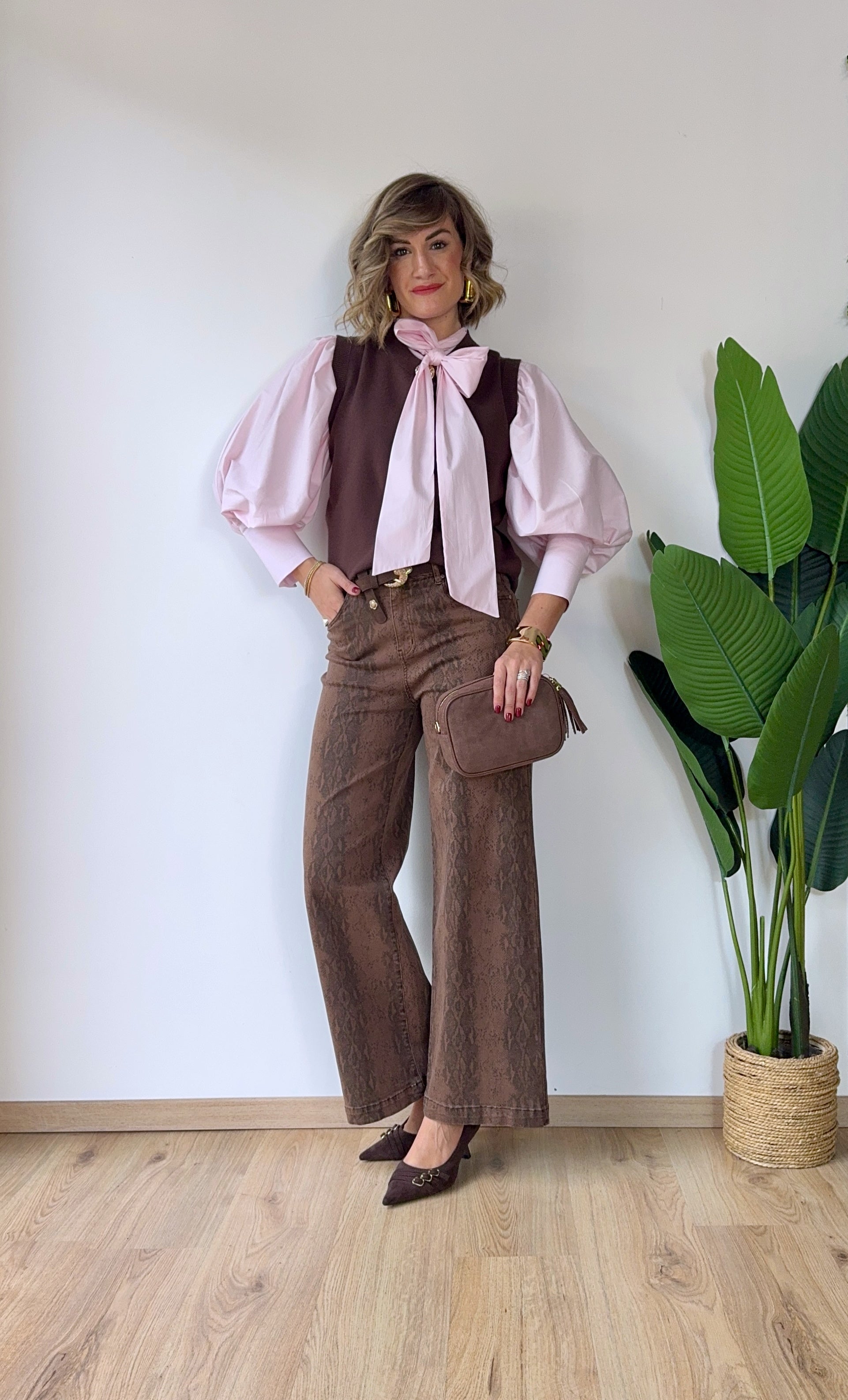 Camicia in cotone con maniche super a palloncino