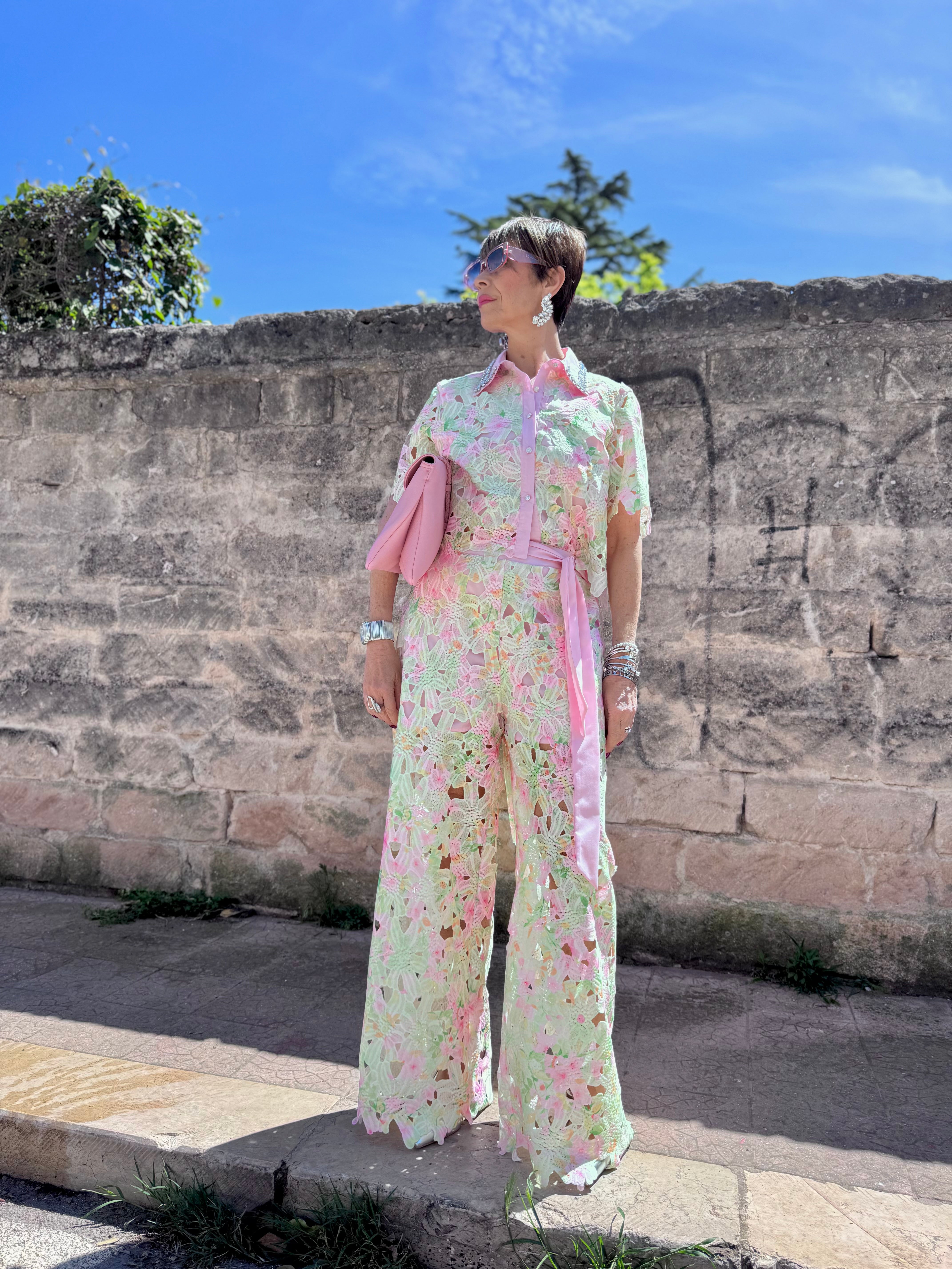 Coordinato in pizzo rosa