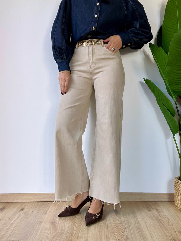 Jeans beige a palazzo